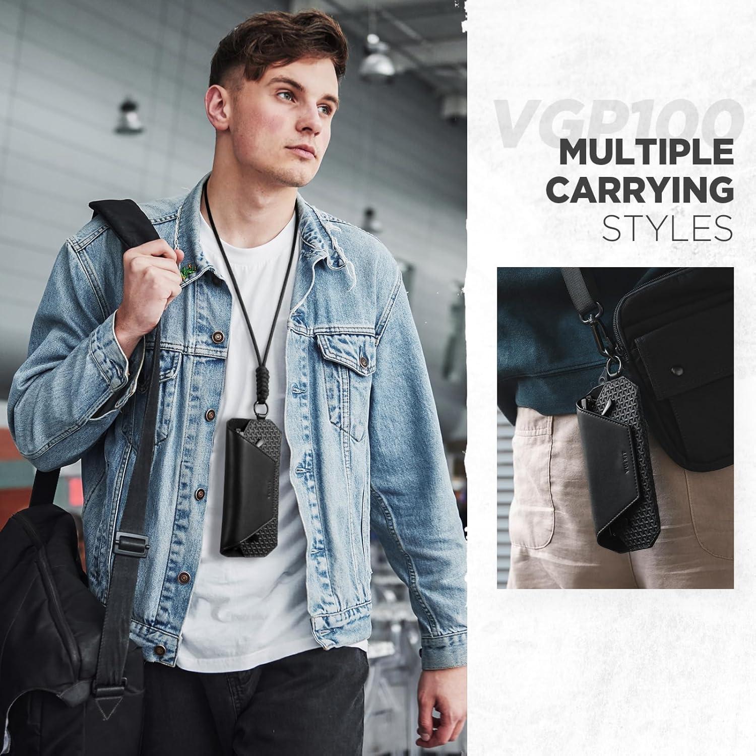 Estuche de Gafas de Cuero VULKIT Unisex Negro 19x8.8 cm