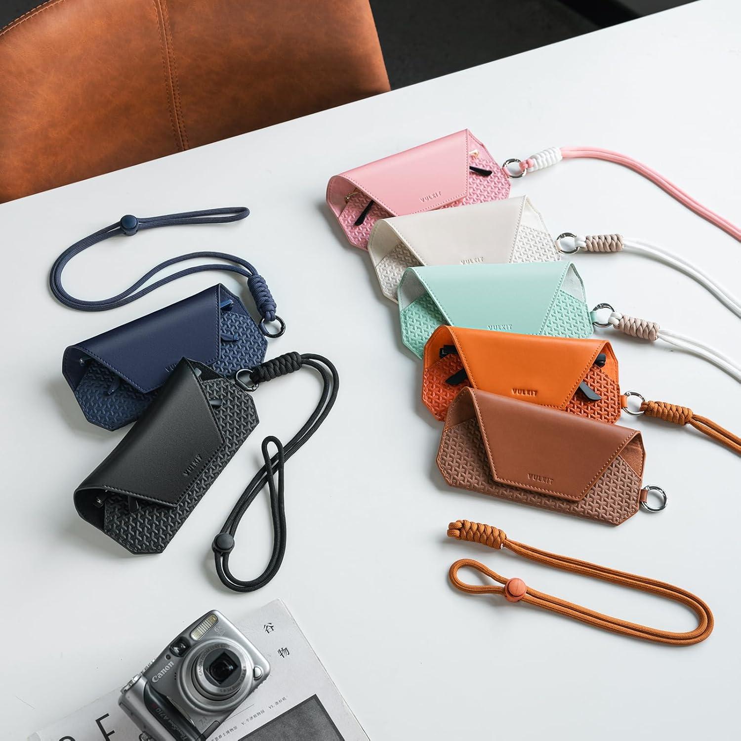 Estuche de Gafas de Cuero VULKIT Unisex Negro 19x8.8 cm