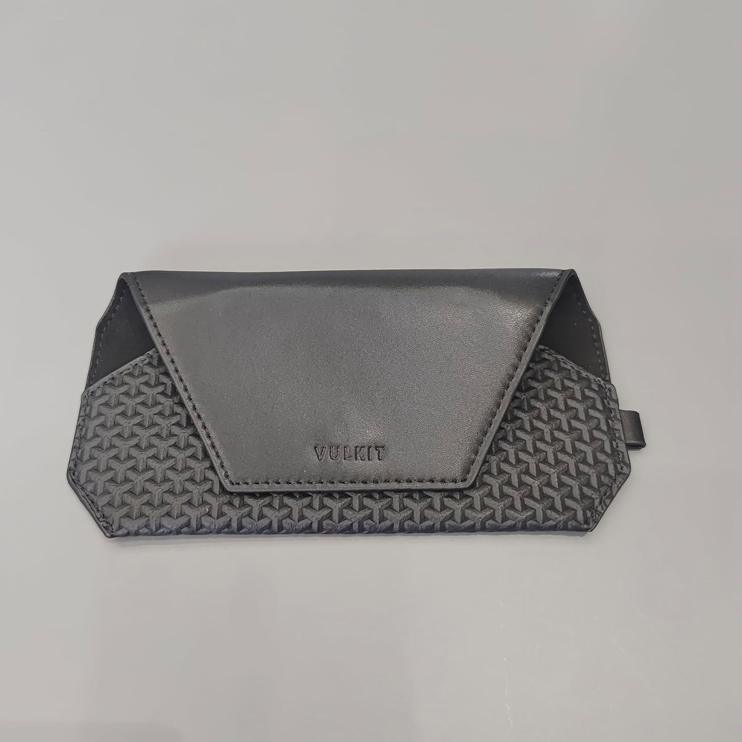 Estuche de Gafas de Cuero VULKIT Unisex Negro 19x8.8 cm