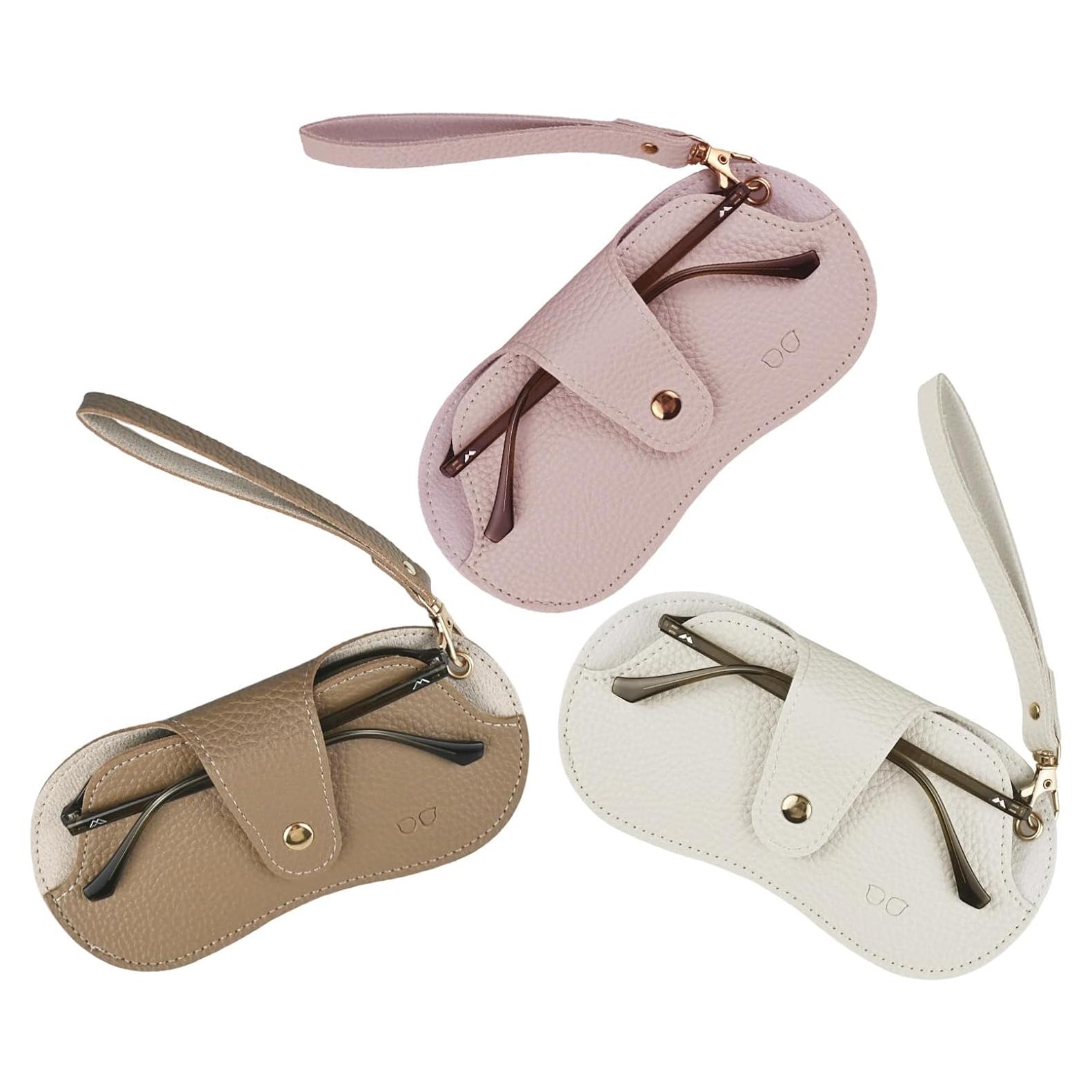 Paquete de 3 Fundas de Gafas de Sol Cuero Suave Rosa/Marrón/Blanco