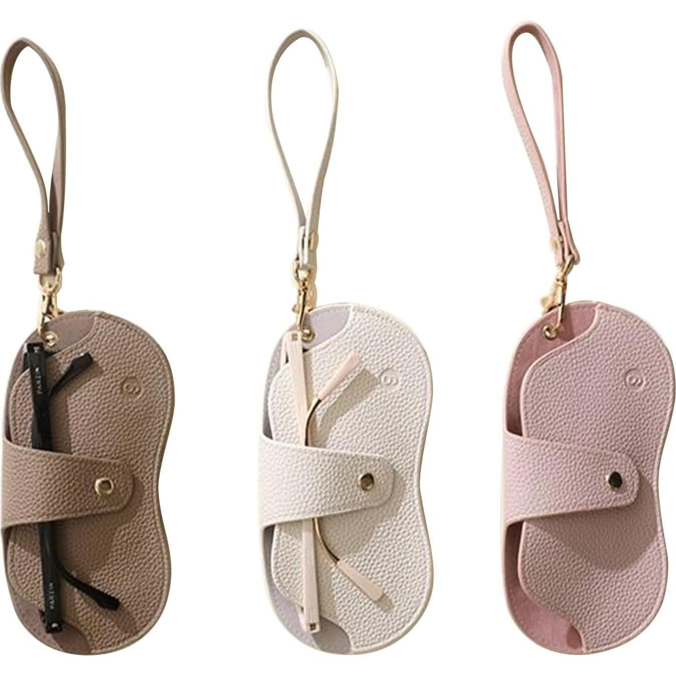 Paquete de 3 Fundas de Gafas de Sol Cuero Suave Rosa/Marrón/Blanco