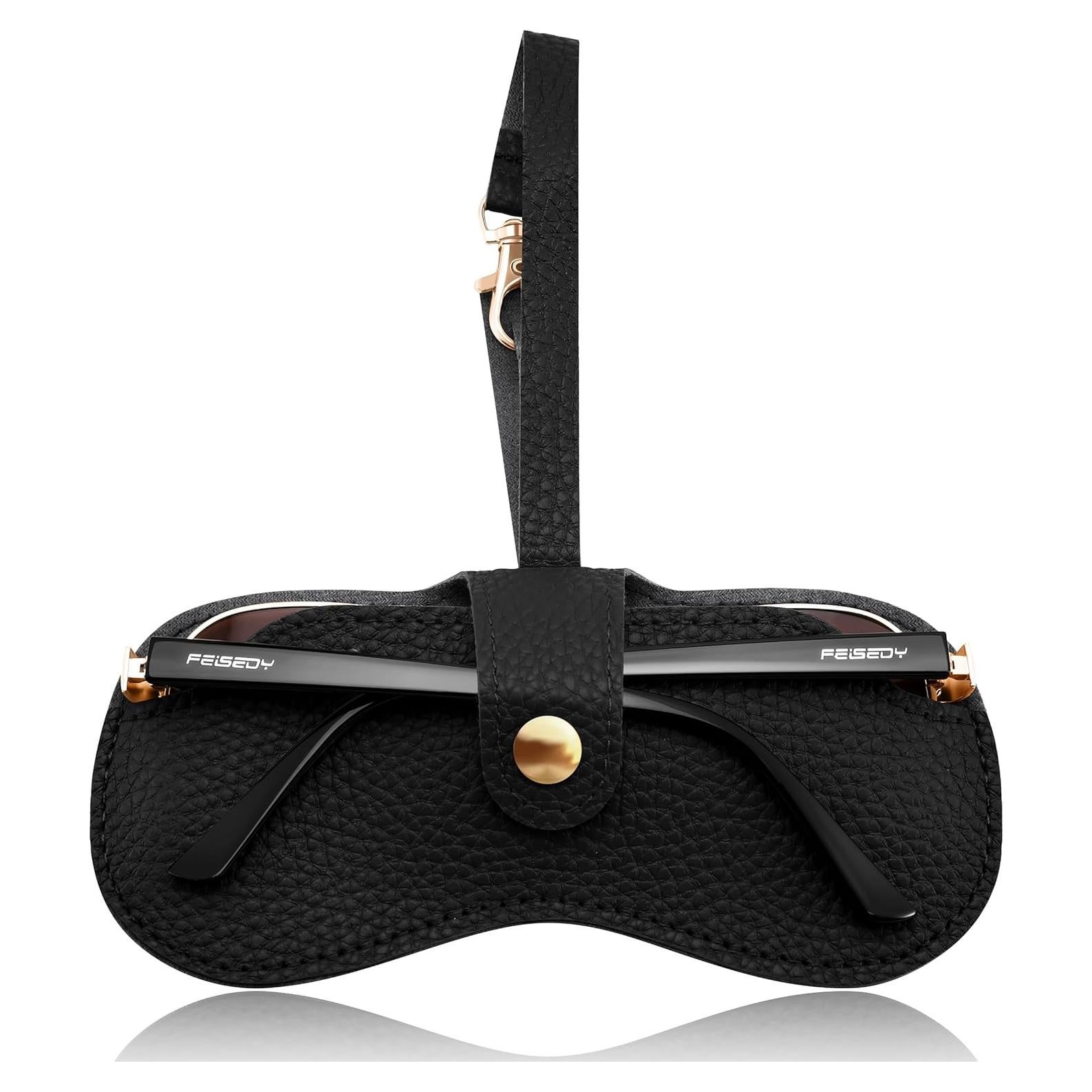 Funda de Gafas de Cuero PU FEISEDY Negra - Portátil y Delgado
