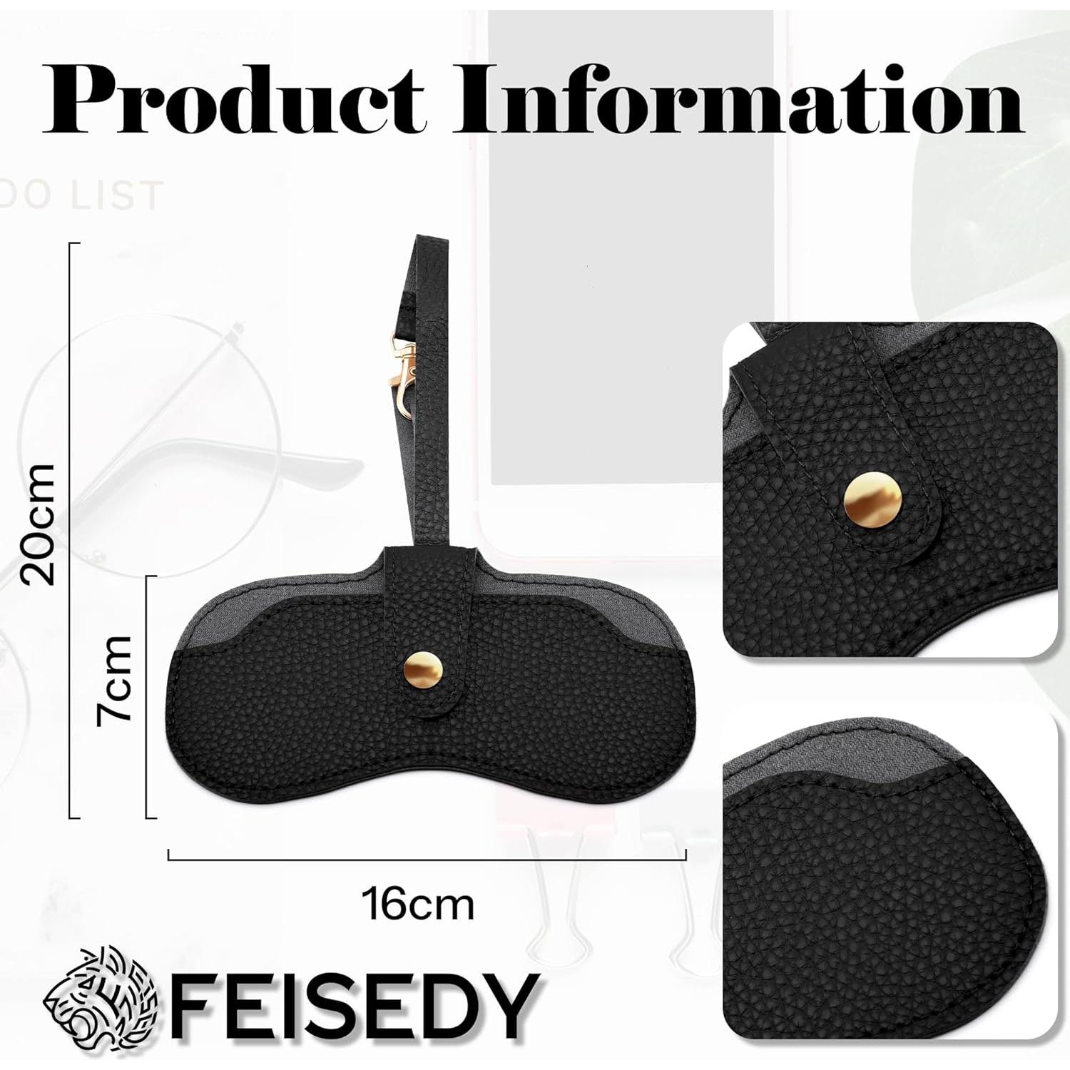 Funda de Gafas de Cuero PU FEISEDY Negra - Portátil y Delgado