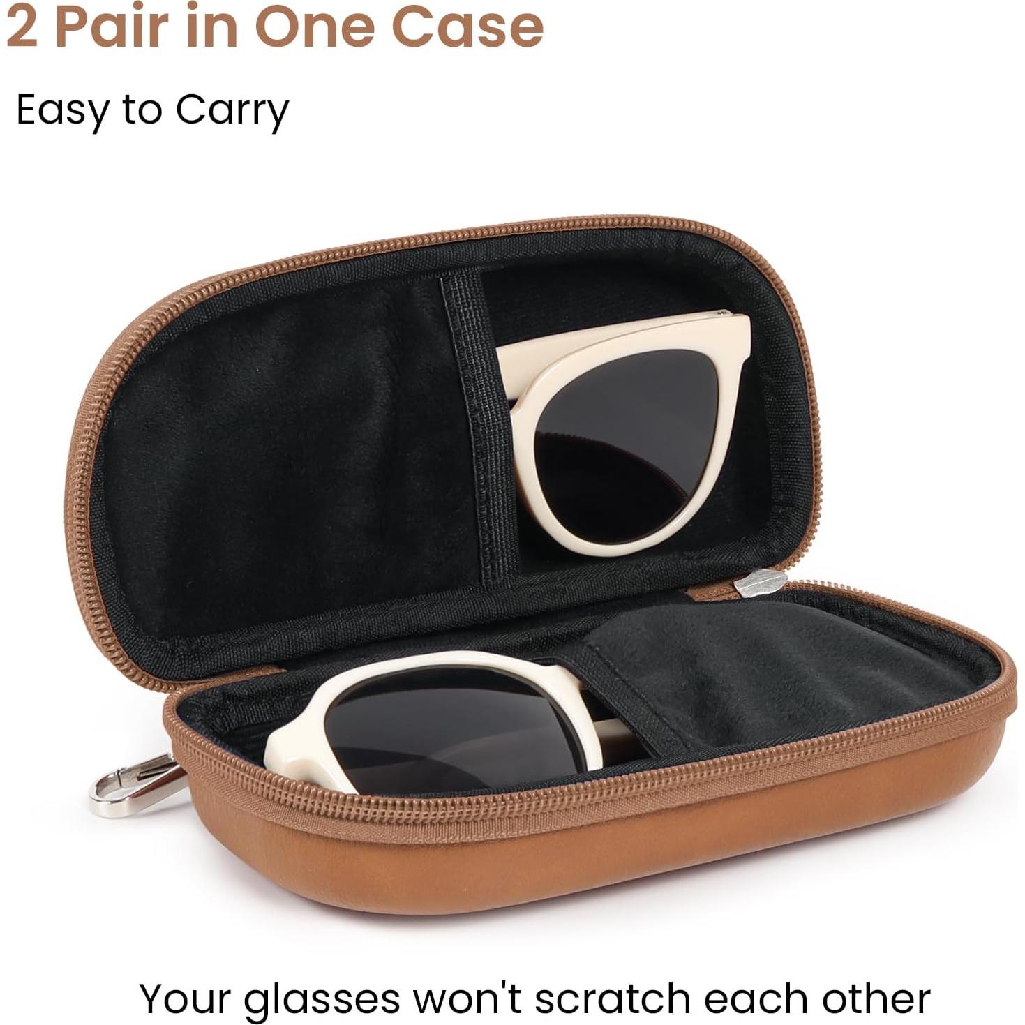 Funda Doble para Gafas WOMACO, Organizador Duro Unisex Marrón