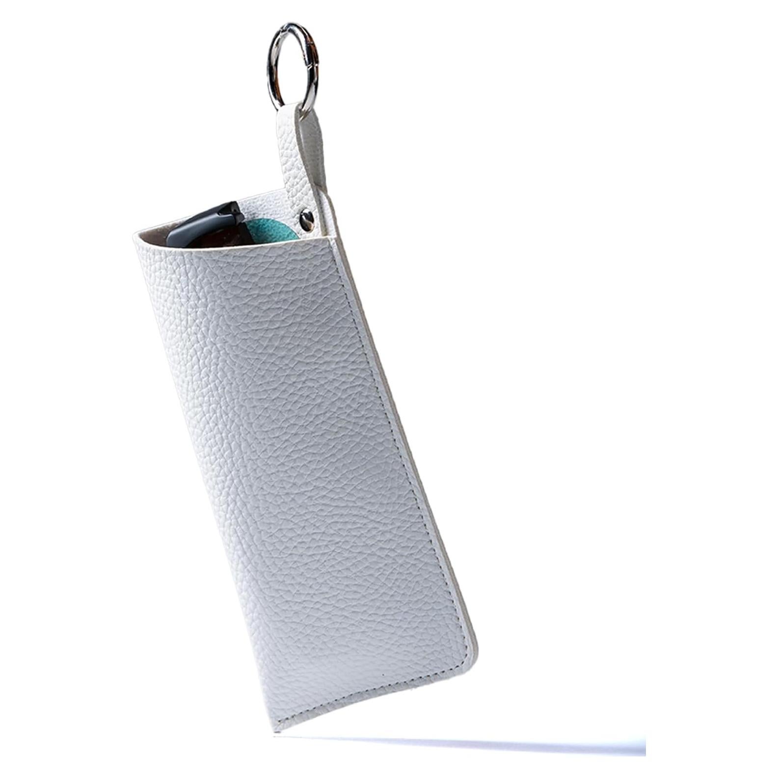 Estuche de Gafas de Cuero Premium con Clip - Blanco