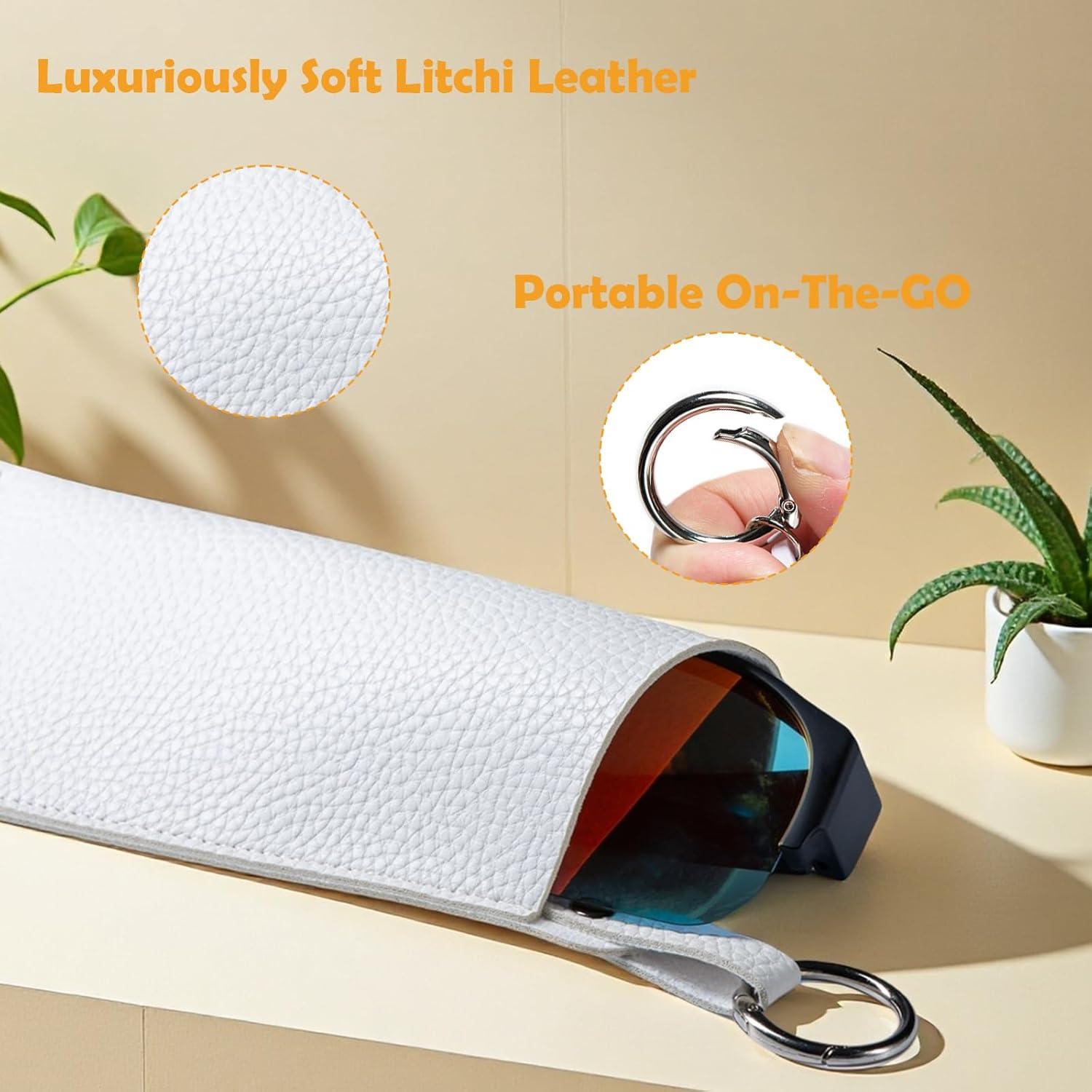 Estuche de Gafas de Cuero Premium con Clip - Blanco