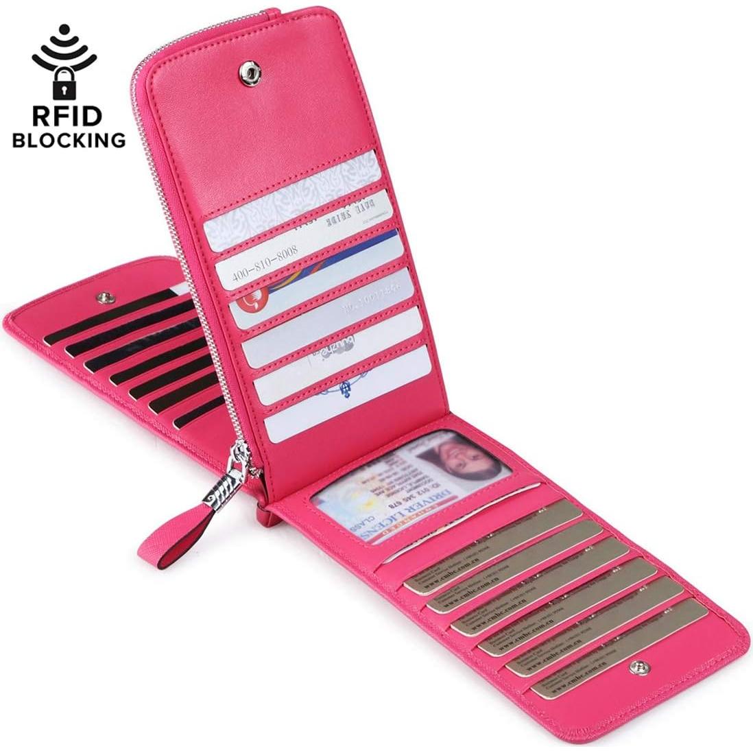Billetera RFID Huztencor Rosa Grande para Mujeres con 25 Tarjetas