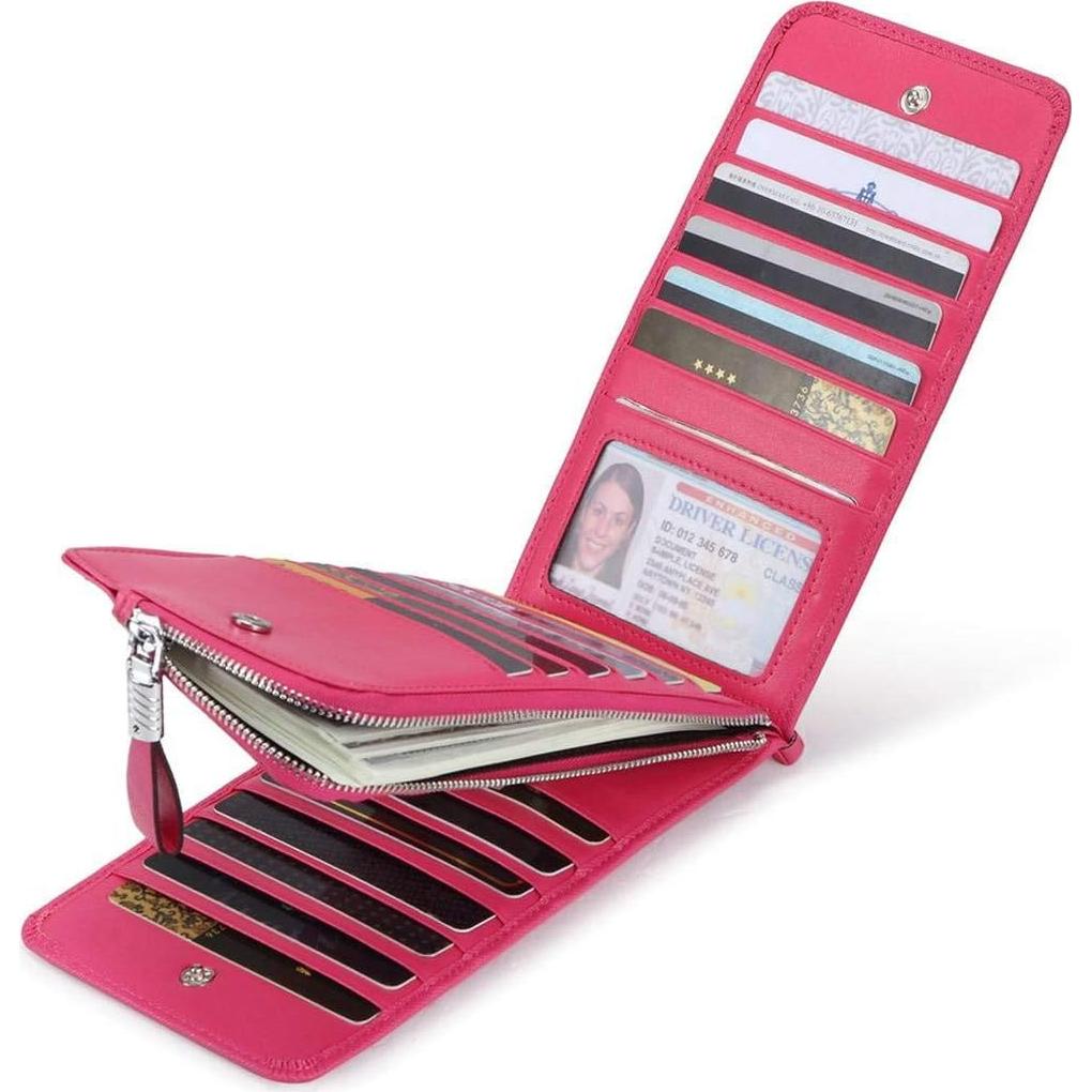 Billetera RFID Huztencor Rosa Grande para Mujeres con 25 Tarjetas