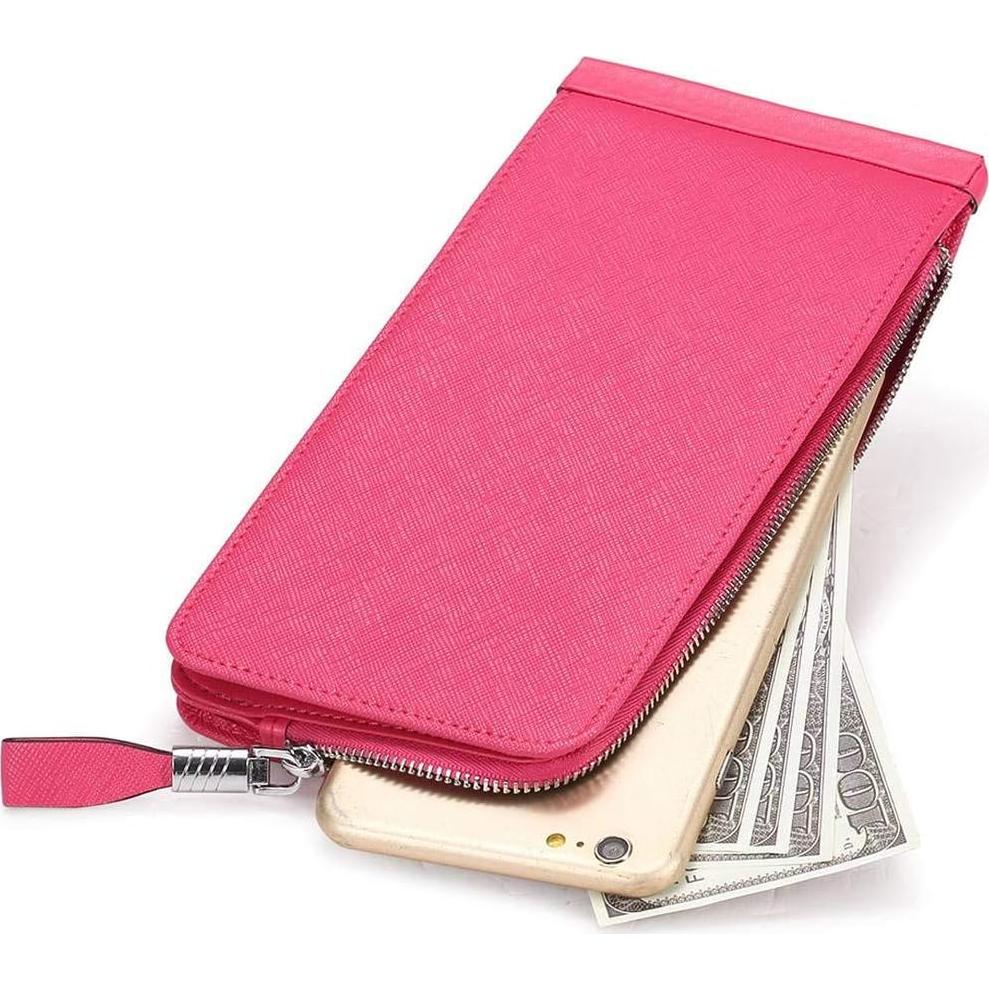 Billetera RFID Huztencor Rosa Grande para Mujeres con 25 Tarjetas