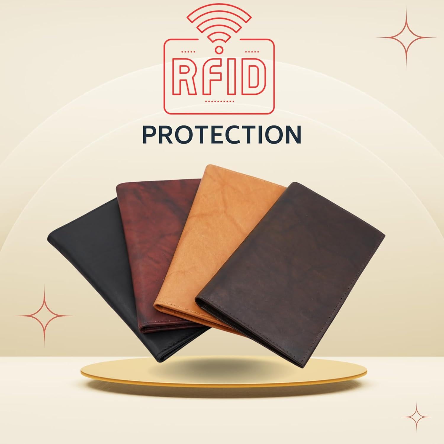 Cartera de Cuero Bifold RFID AG para Hombres y Mujeres - Negro