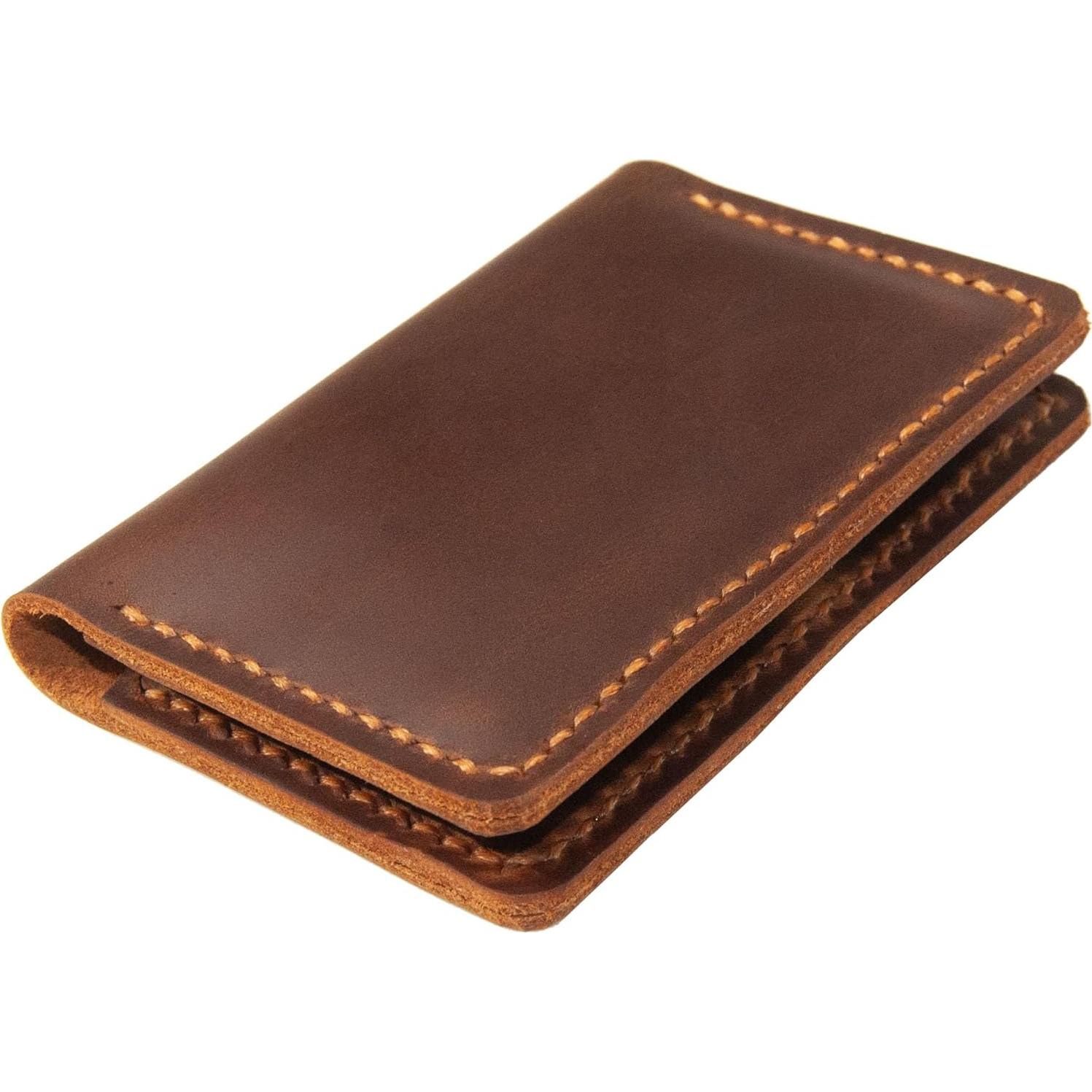 Porta Tarjetas de Cuero Genuino Marrón - Billetera Compacta con Cierre Magnético