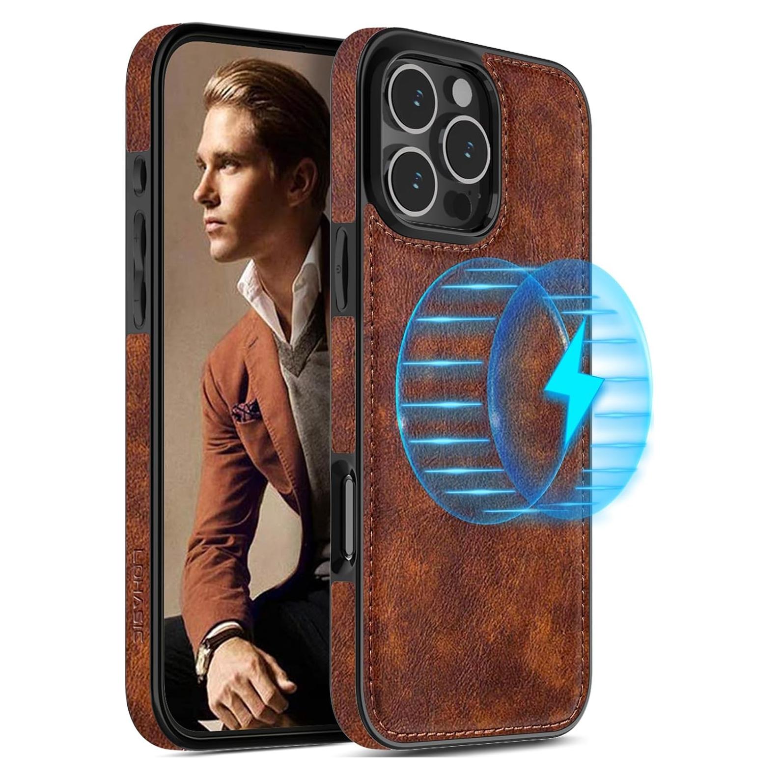 Funda de Cuero LOHASIC para iPhone 16 Pro 6.3" MagSafe Marrón