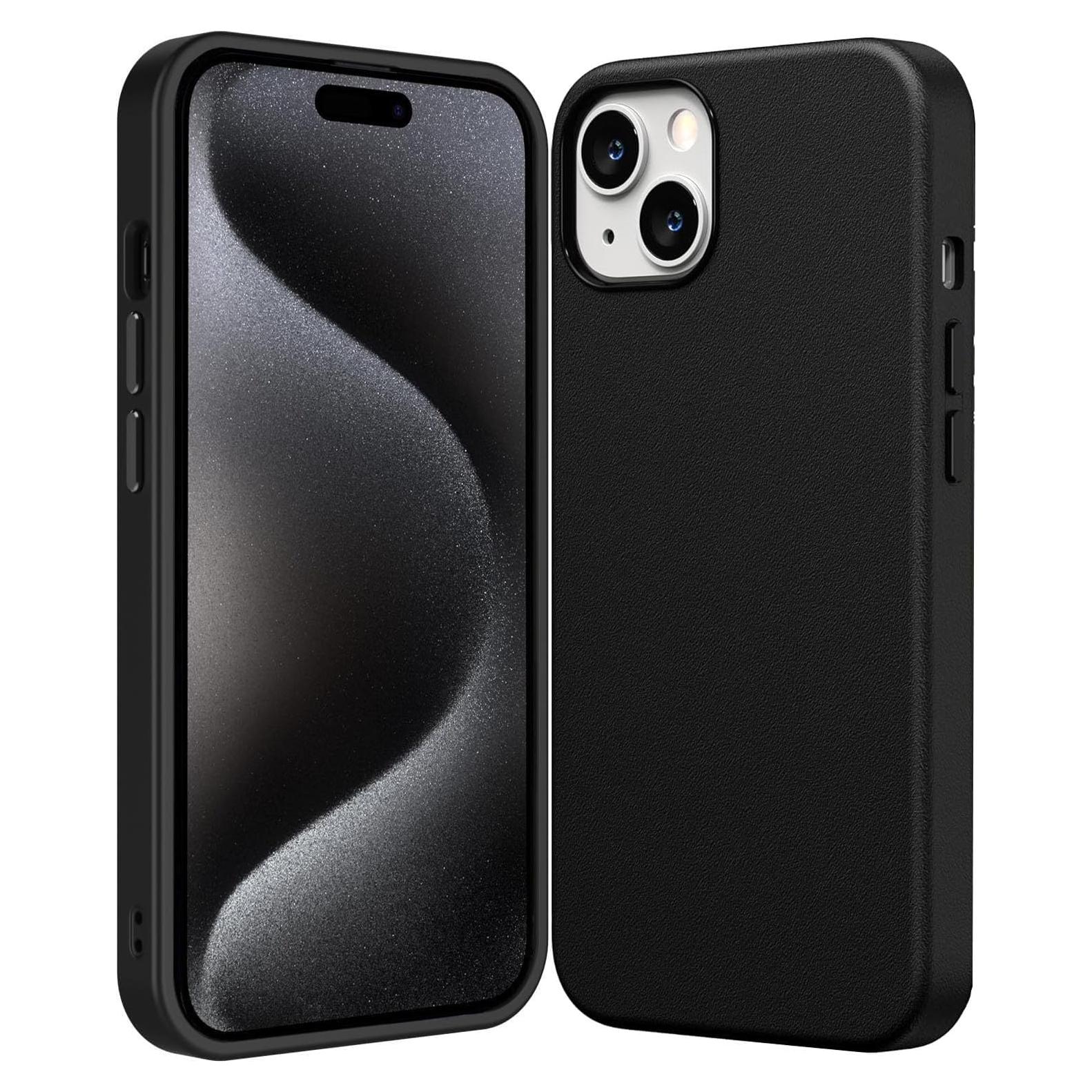 Funda de Cuero Sintético para iPhone 13/14 - Negra, Anti-Huellas