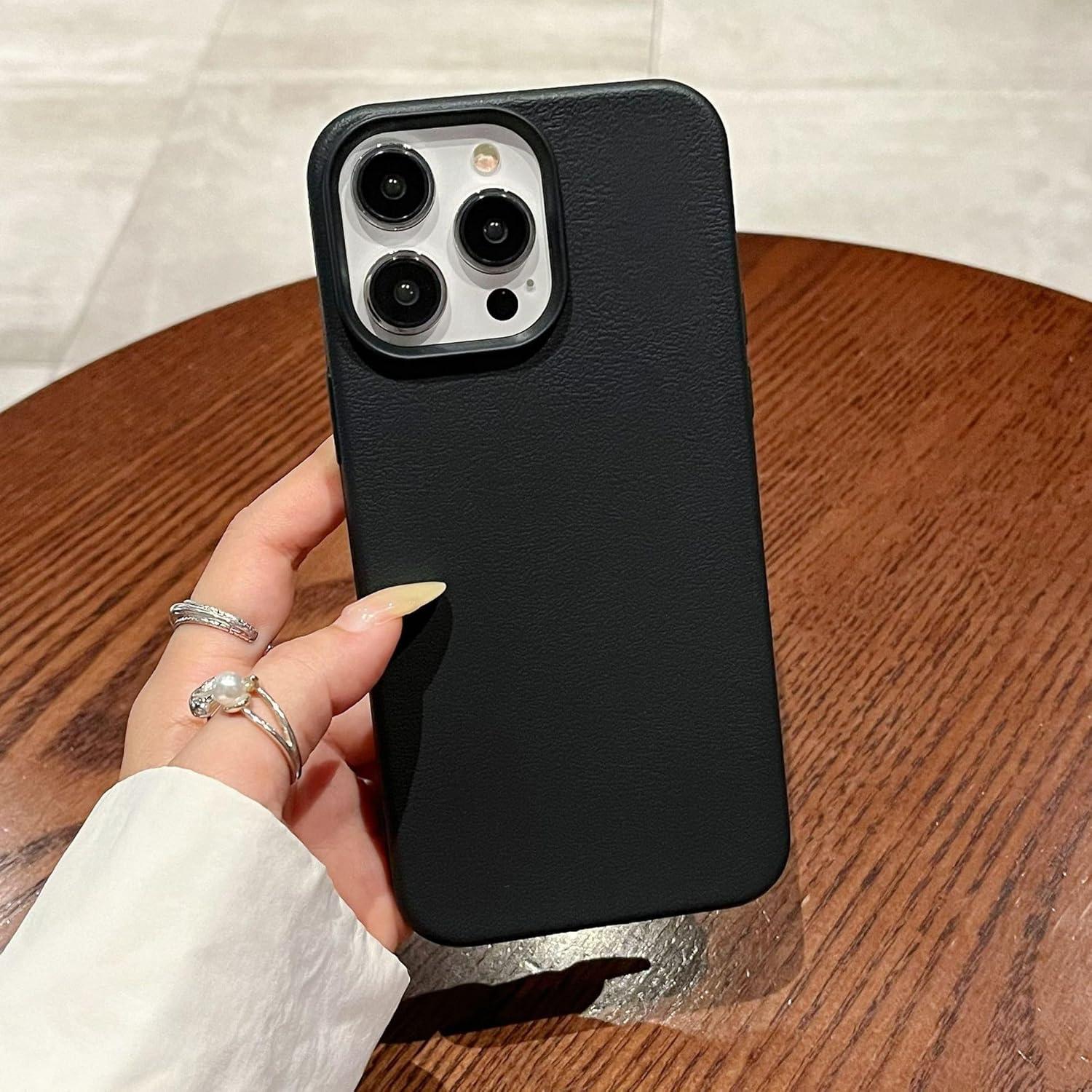 Funda de Cuero Sintético para iPhone 13/14 - Negra, Anti-Huellas