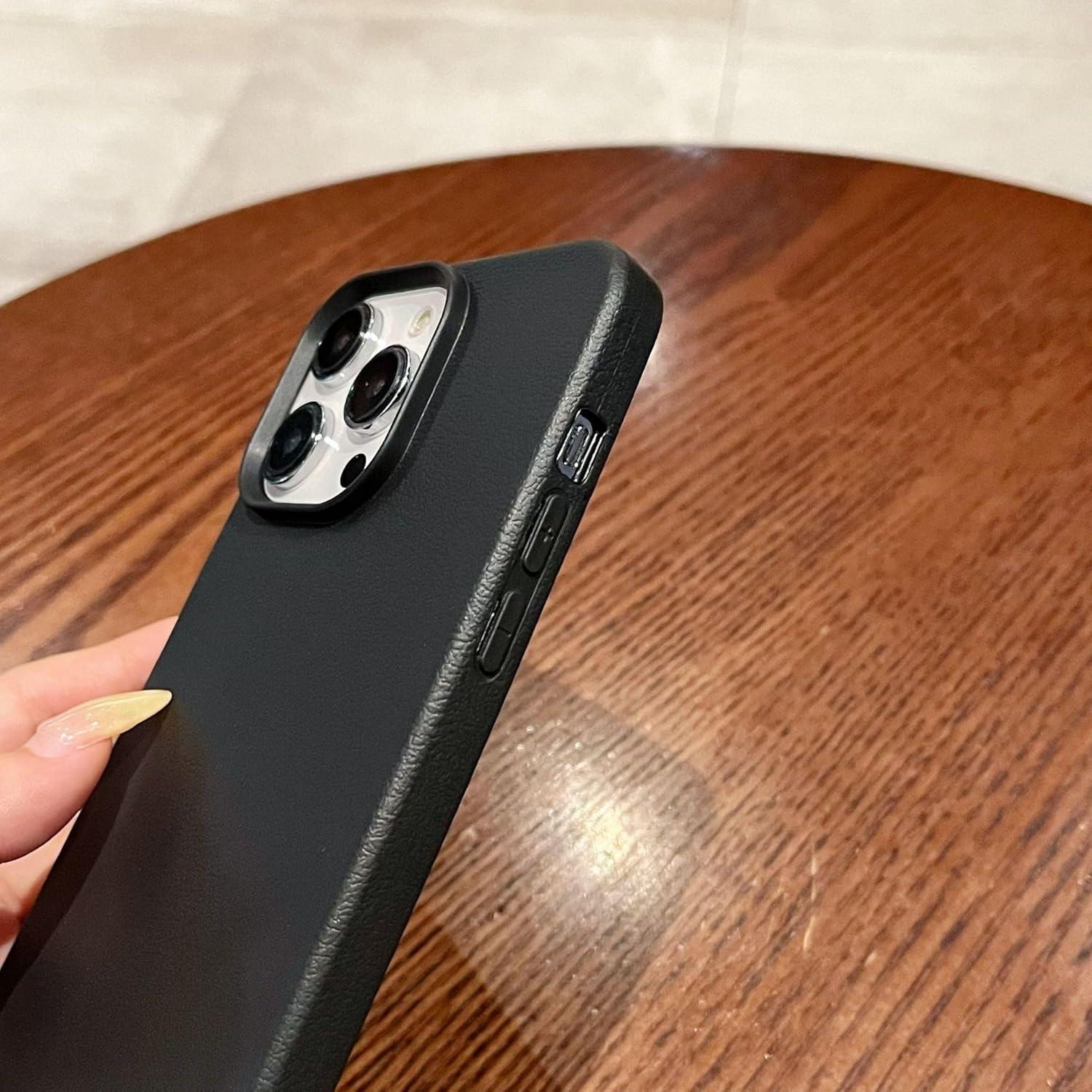 Funda de Cuero Sintético para iPhone 13/14 - Negra, Anti-Huellas