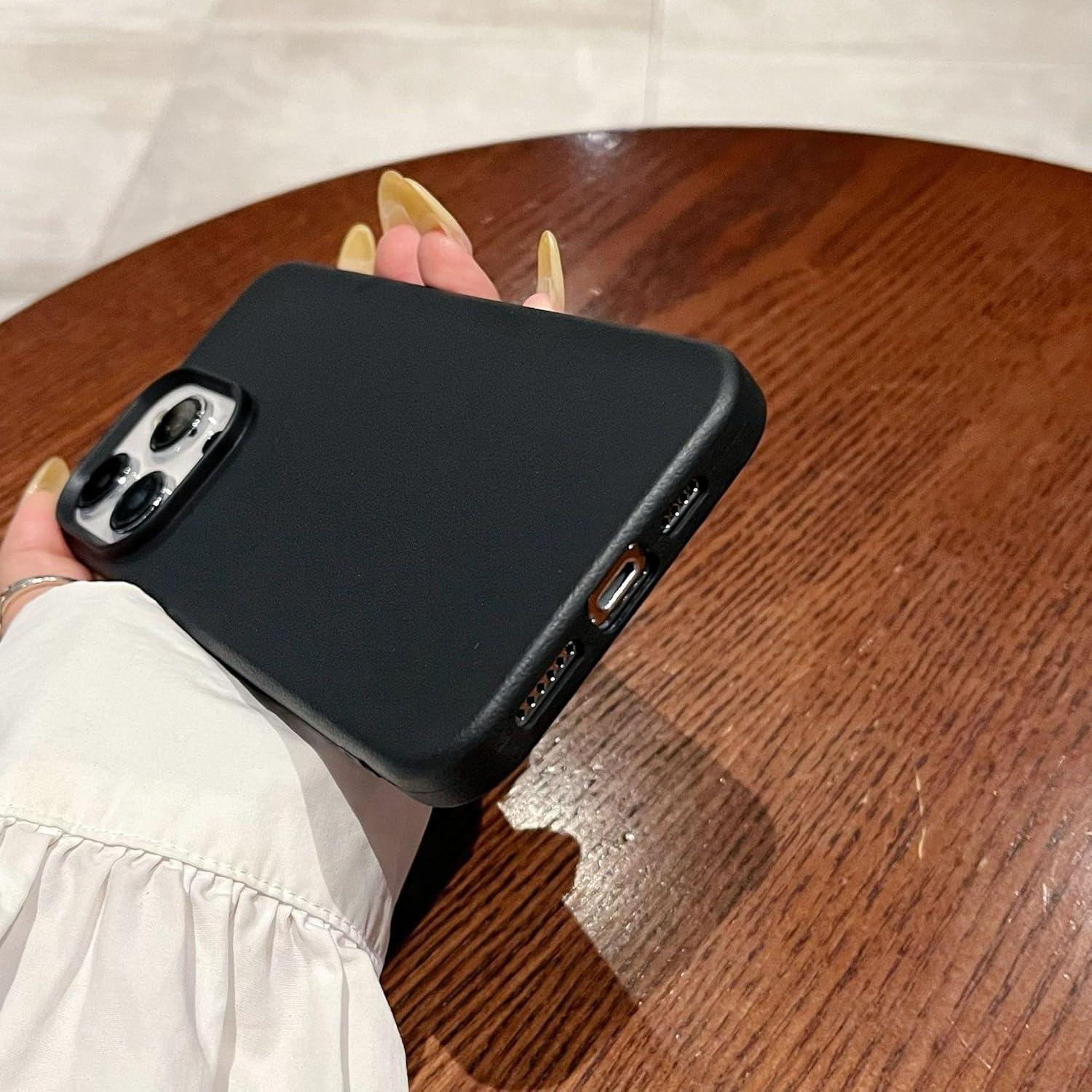 Funda de Cuero Sintético para iPhone 13/14 - Negra, Anti-Huellas