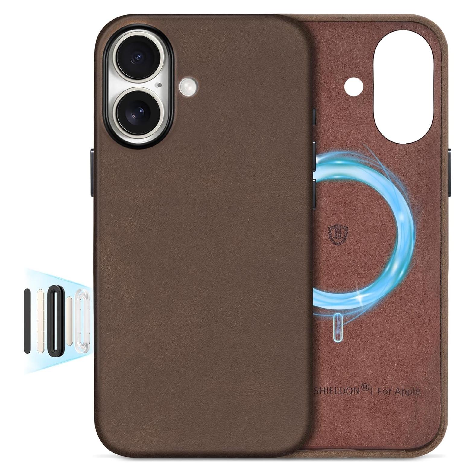Funda de Cuero SHIELDON para iPhone 16 6.1" Magnética Antideslizante