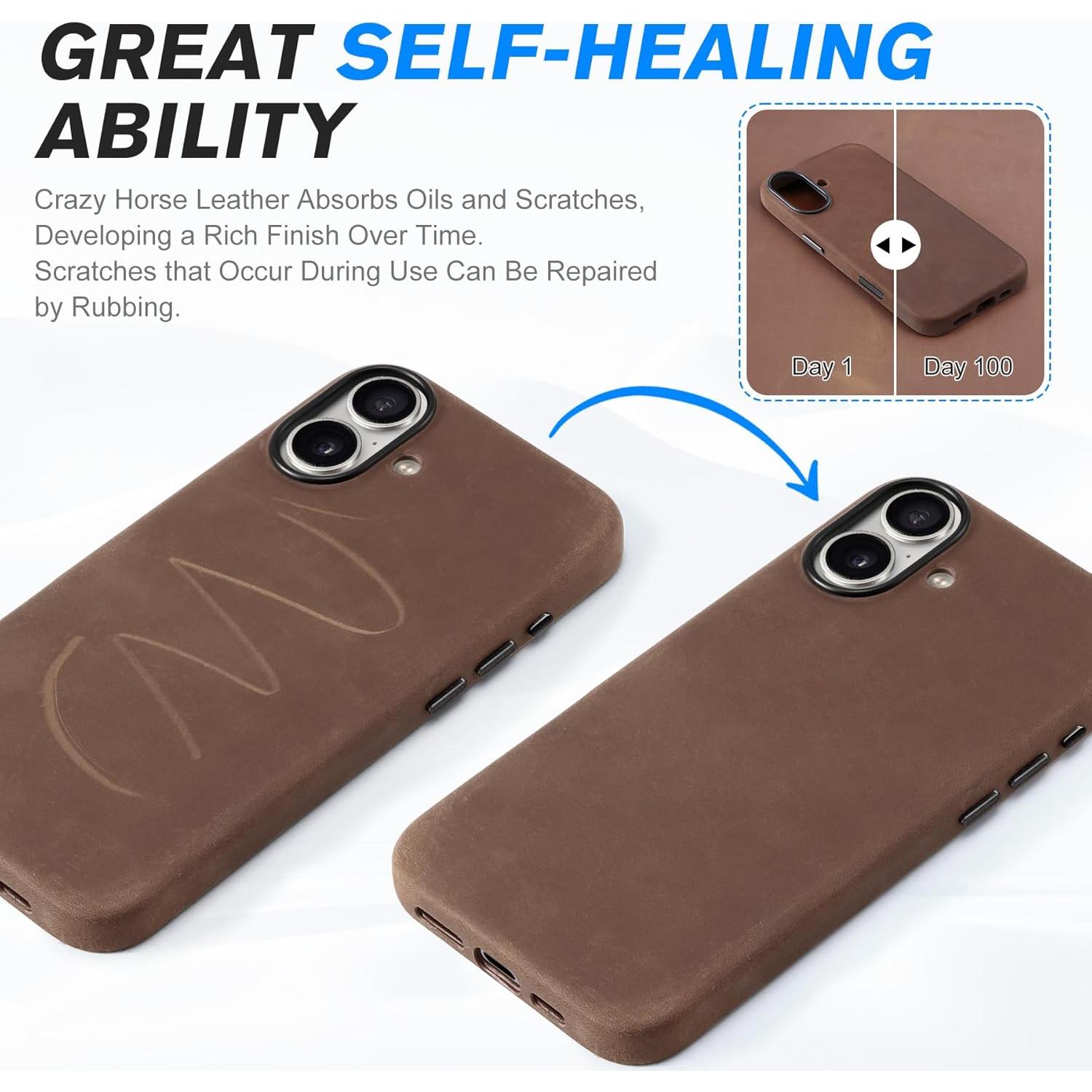 Funda de Cuero SHIELDON para iPhone 16 6.1" Magnética Antideslizante