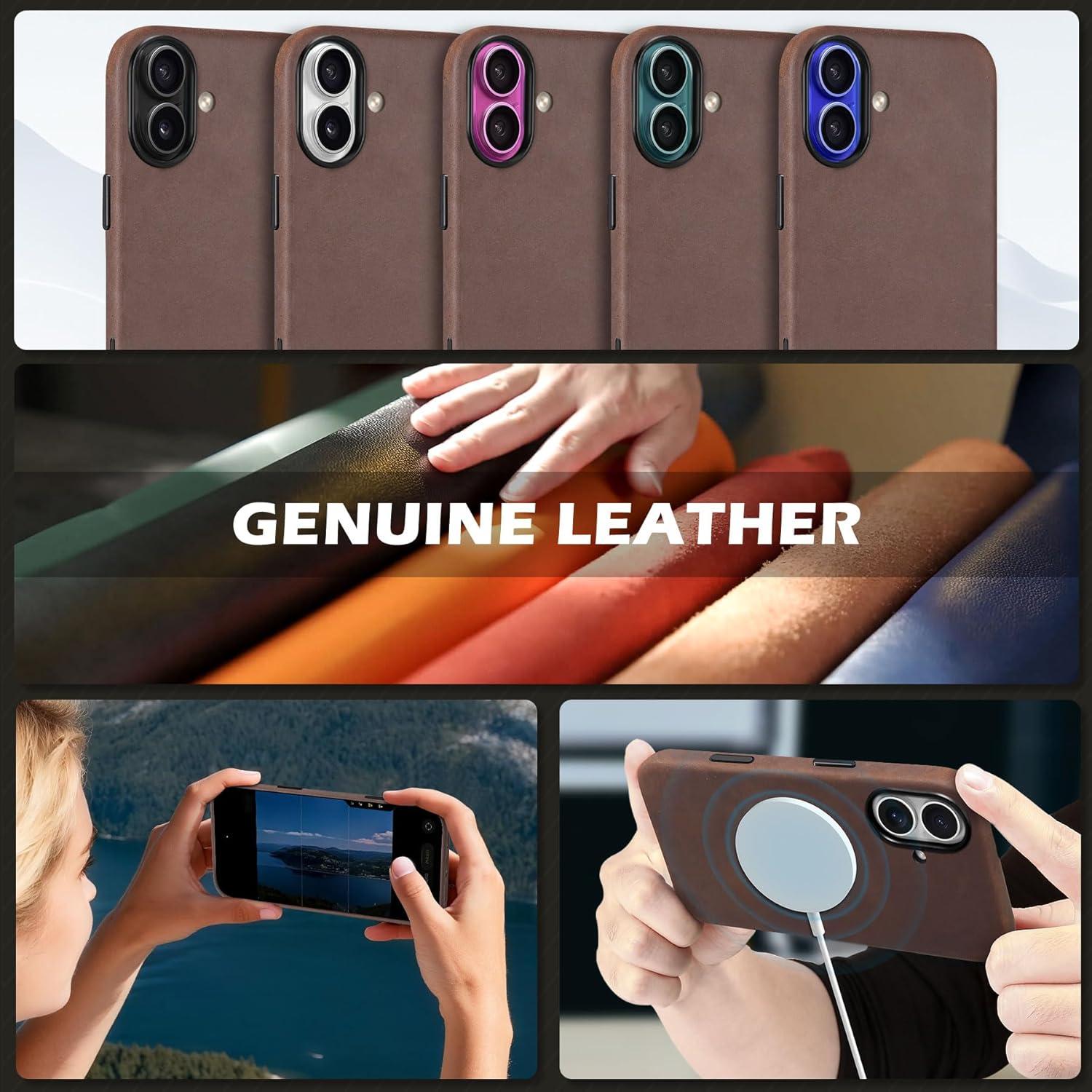 Funda de Cuero SHIELDON para iPhone 16 6.1" Magnética Antideslizante