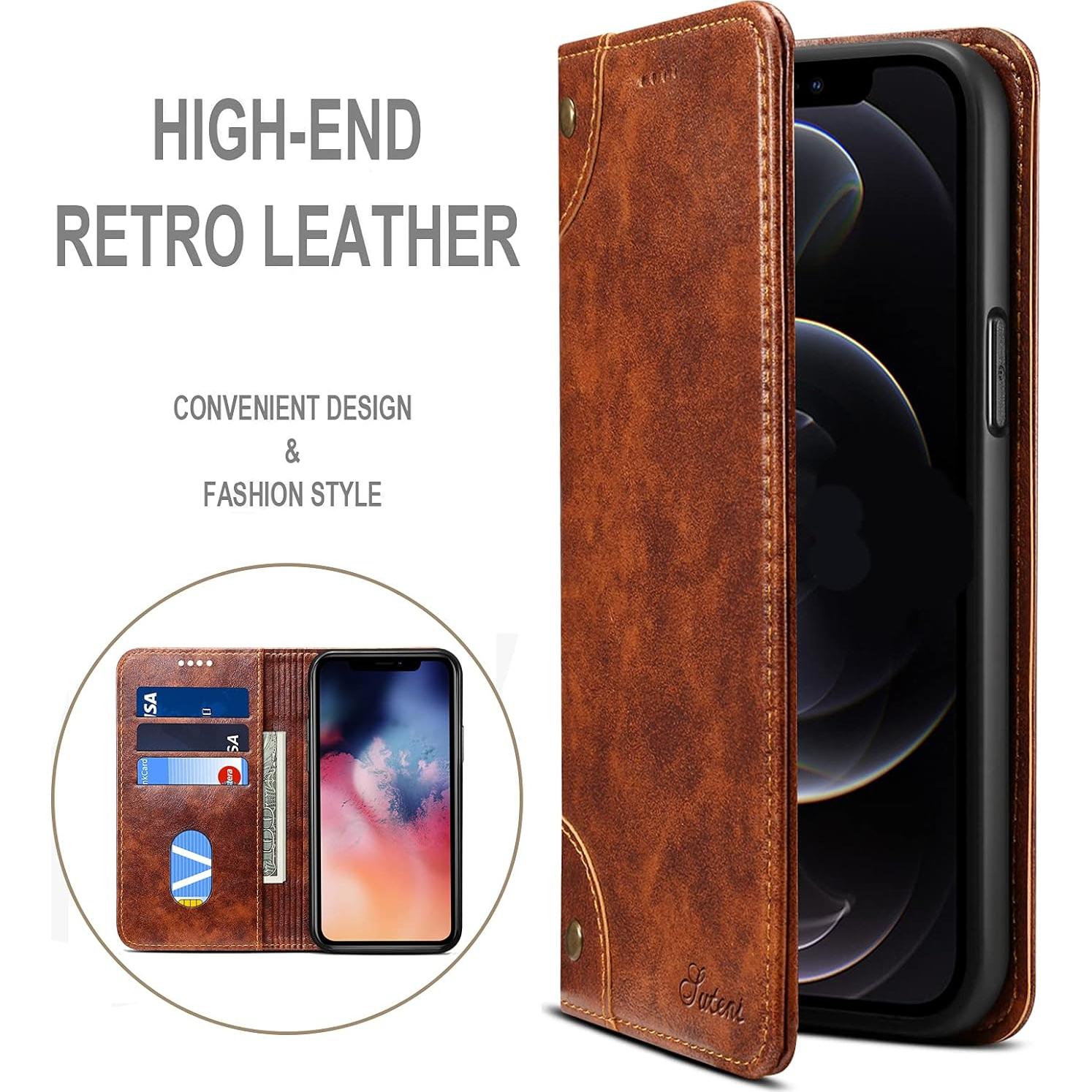 Funda de Cuero Plegable SINIANL para iPhone 13 Caqui