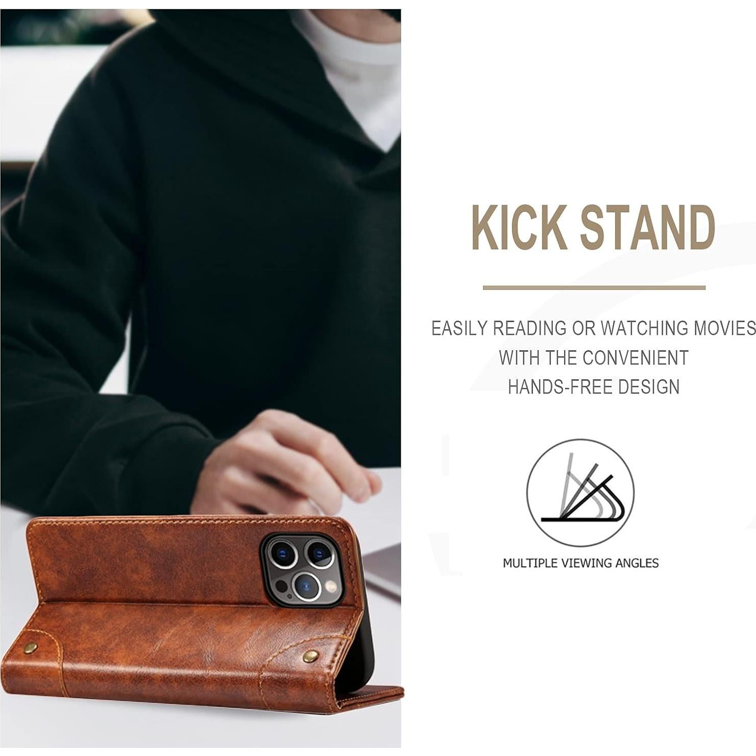 Funda de Cuero Plegable SINIANL para iPhone 13 Caqui