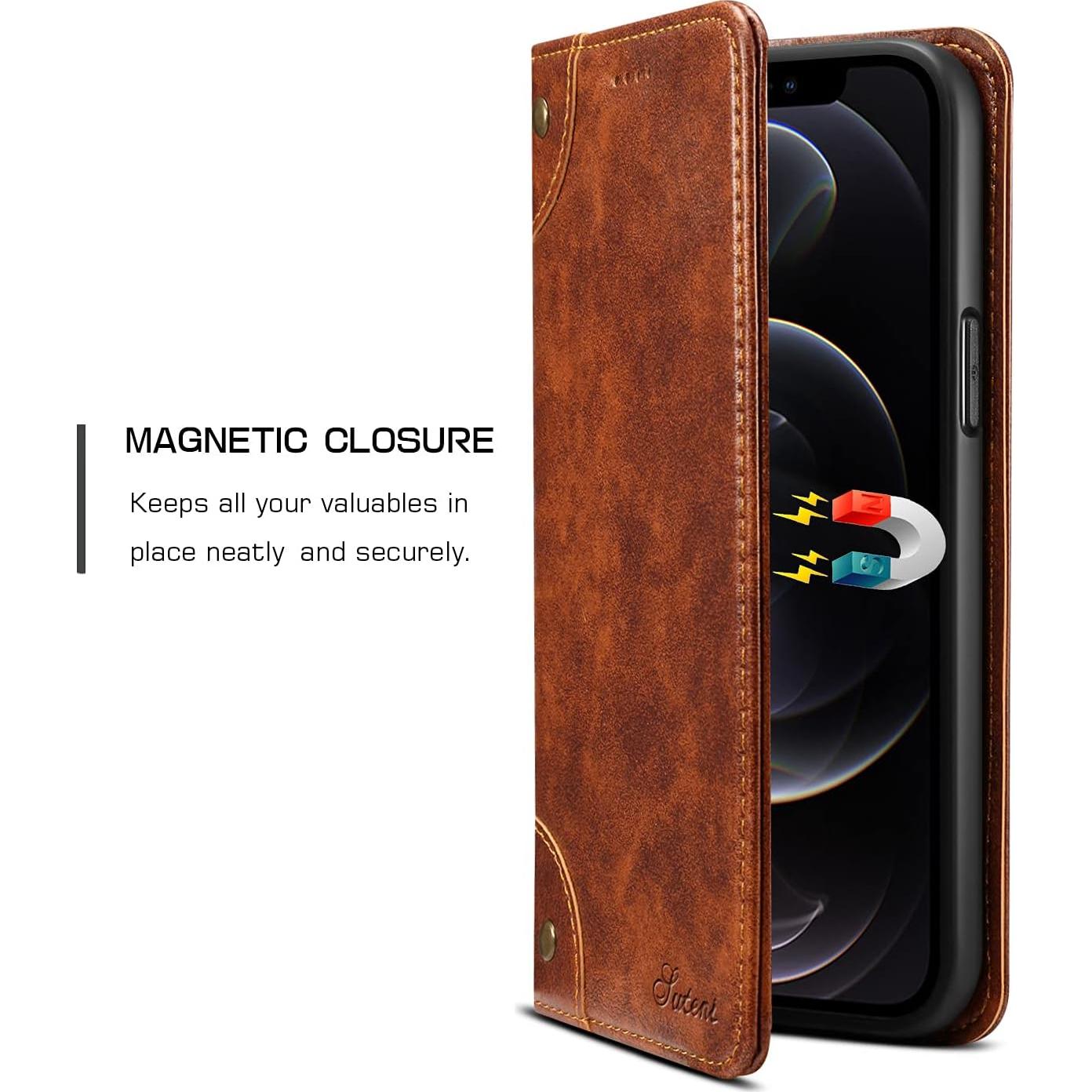 Funda de Cuero Plegable SINIANL para iPhone 13 Caqui