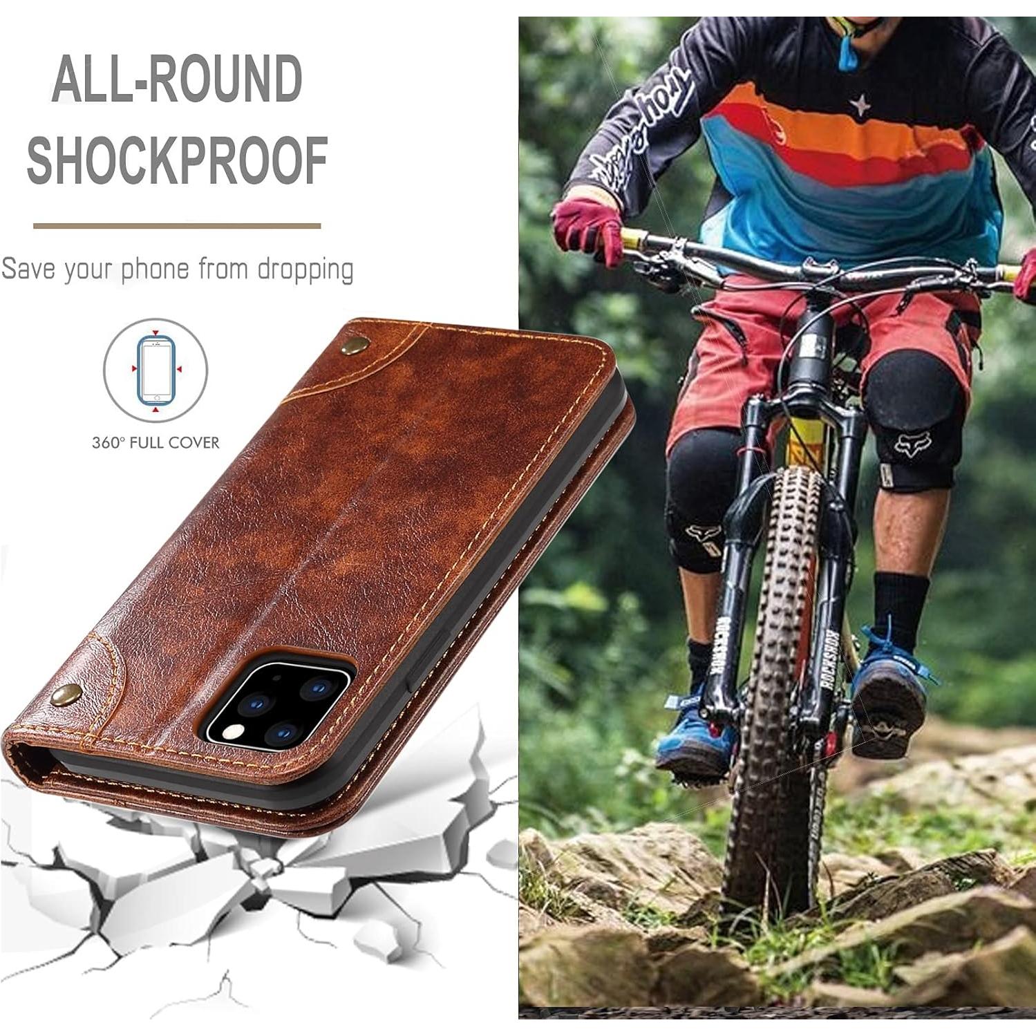 Funda de Cuero Plegable SINIANL para iPhone 13 Caqui