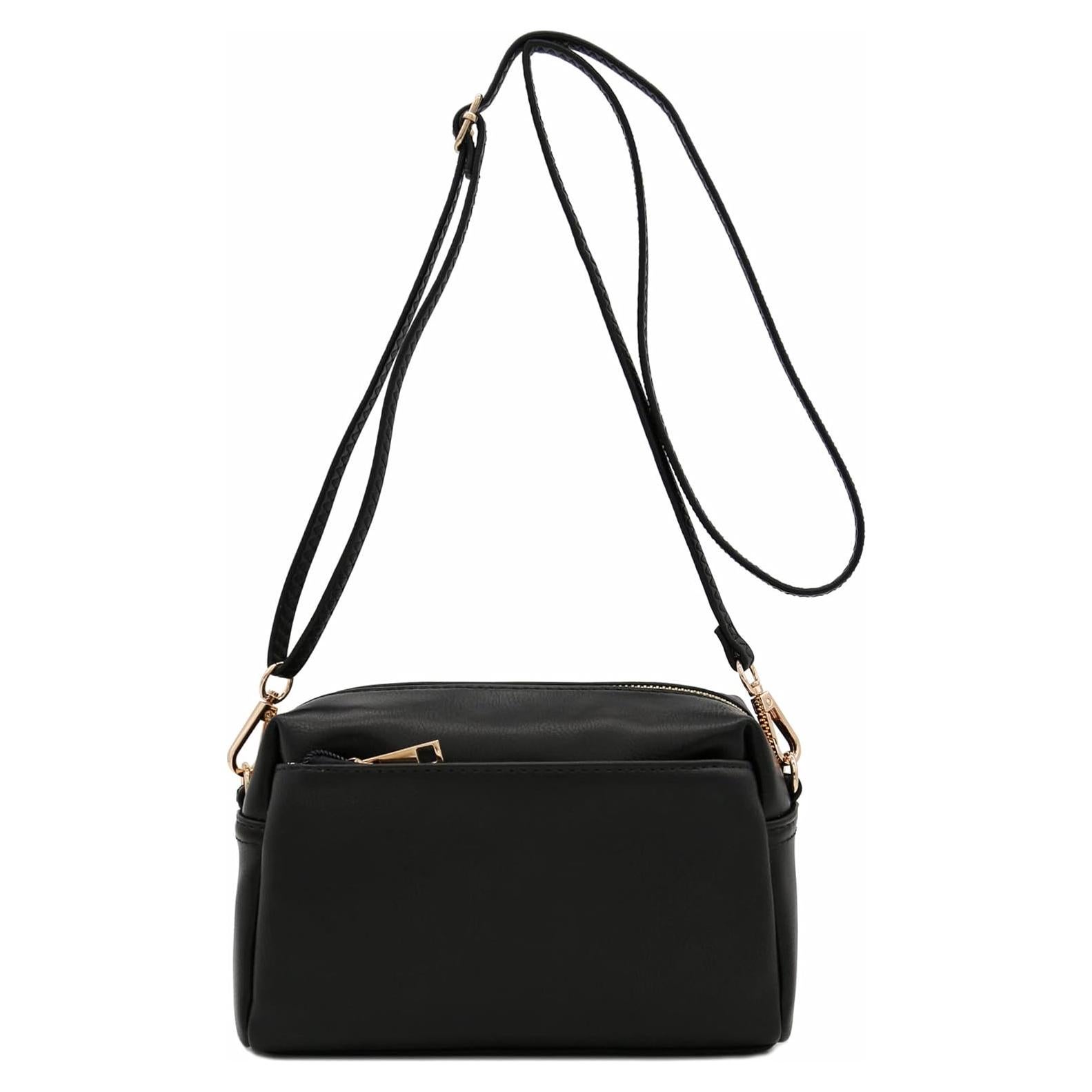 Bolso Cruzado Pequeño Triple Cierre Moda Negro
