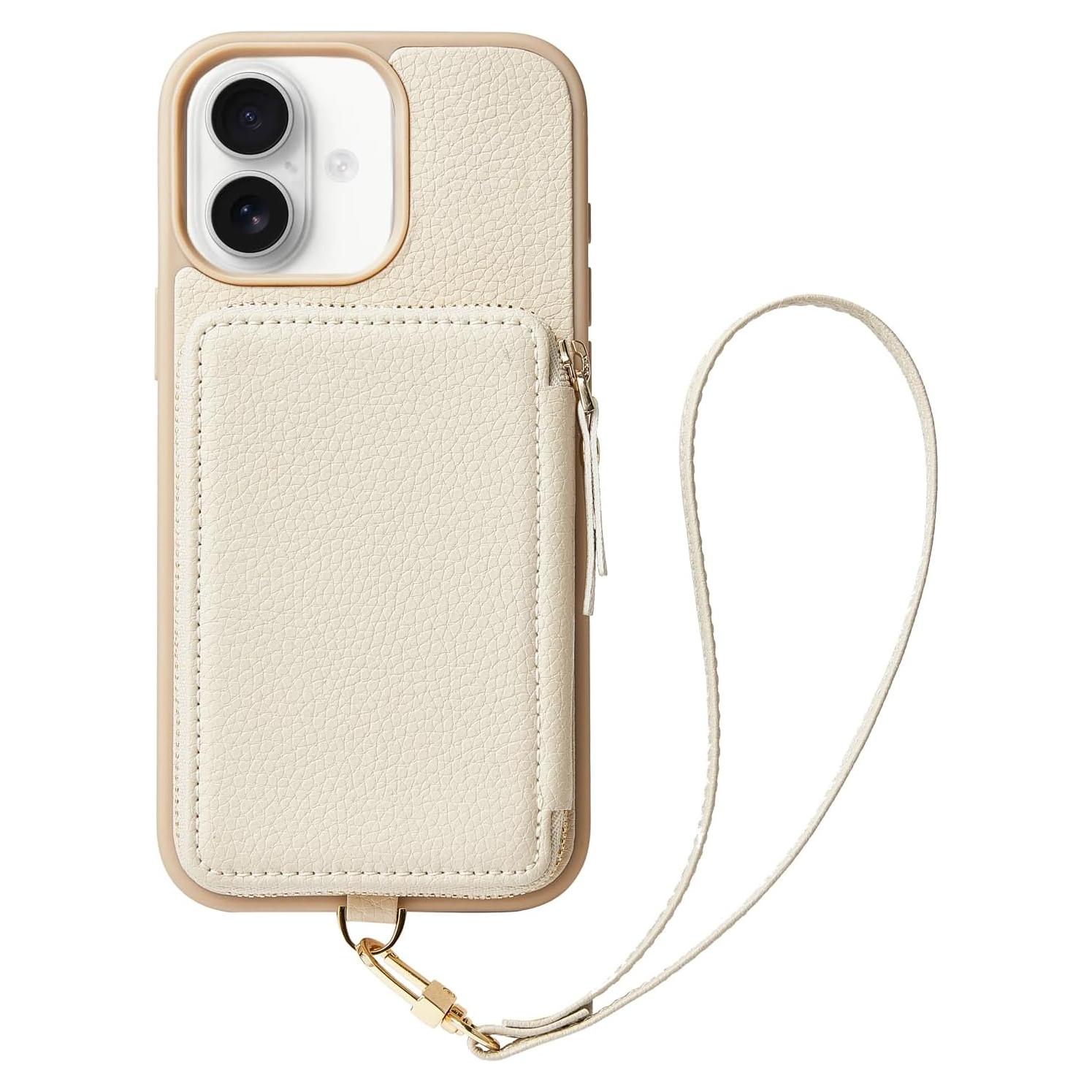 Funda Cartera ZVE para iPhone 16 6.1" con Bloqueo RFID Beige