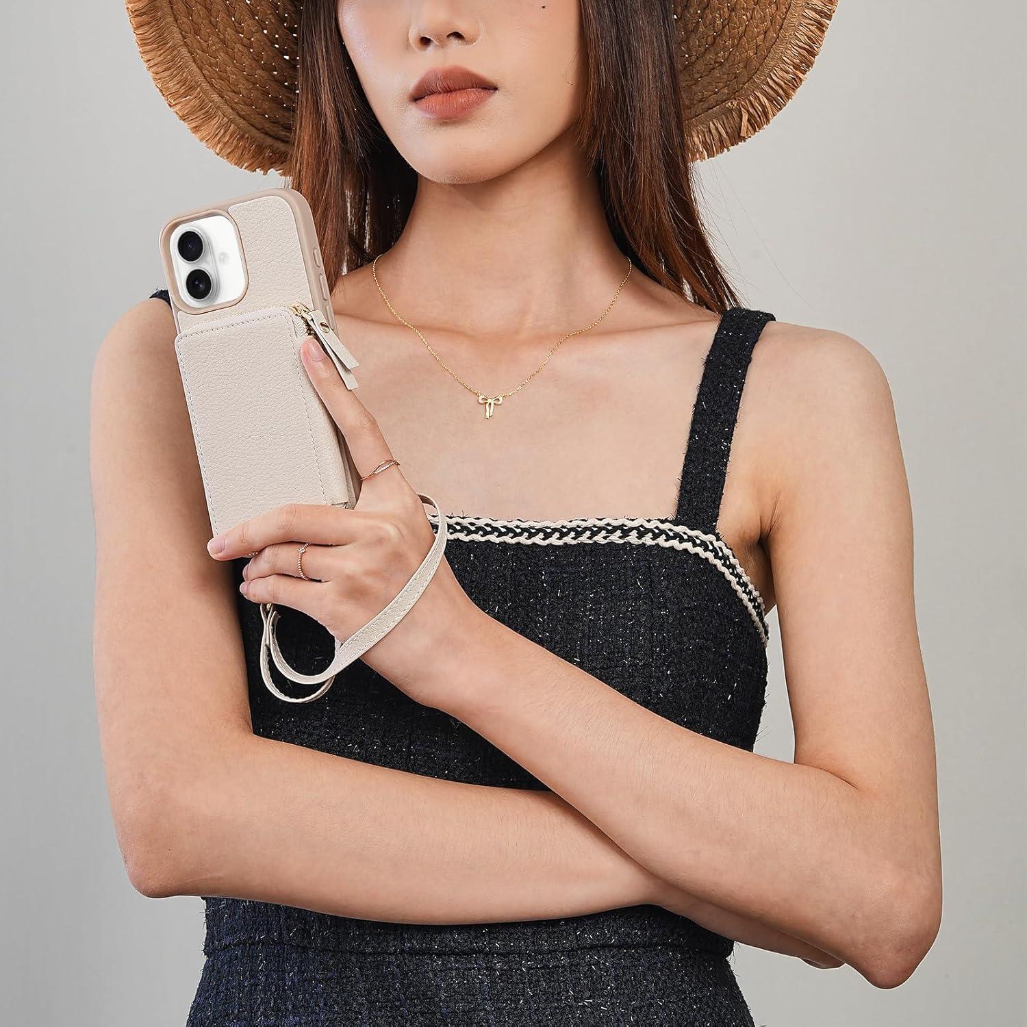 Funda Cartera ZVE para iPhone 16 6.1" con Bloqueo RFID Beige