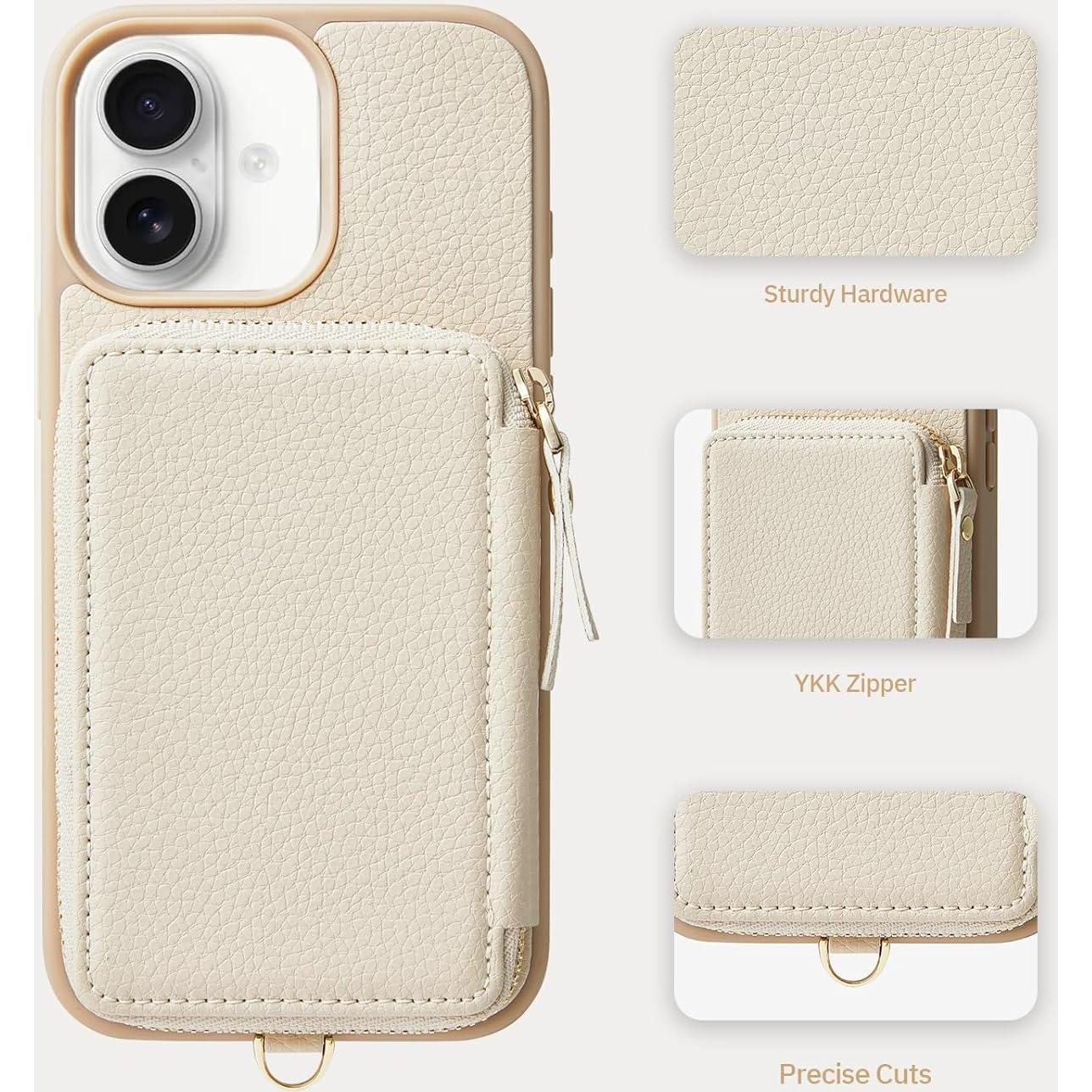 Funda Cartera ZVE para iPhone 16 6.1" con Bloqueo RFID Beige
