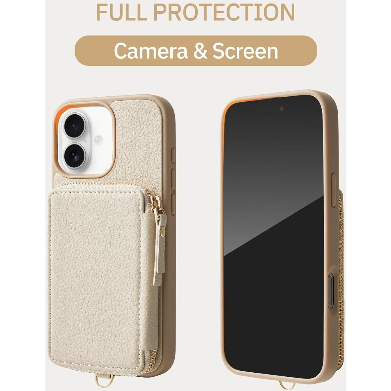 Funda Cartera ZVE para iPhone 16 6.1" con Bloqueo RFID Beige