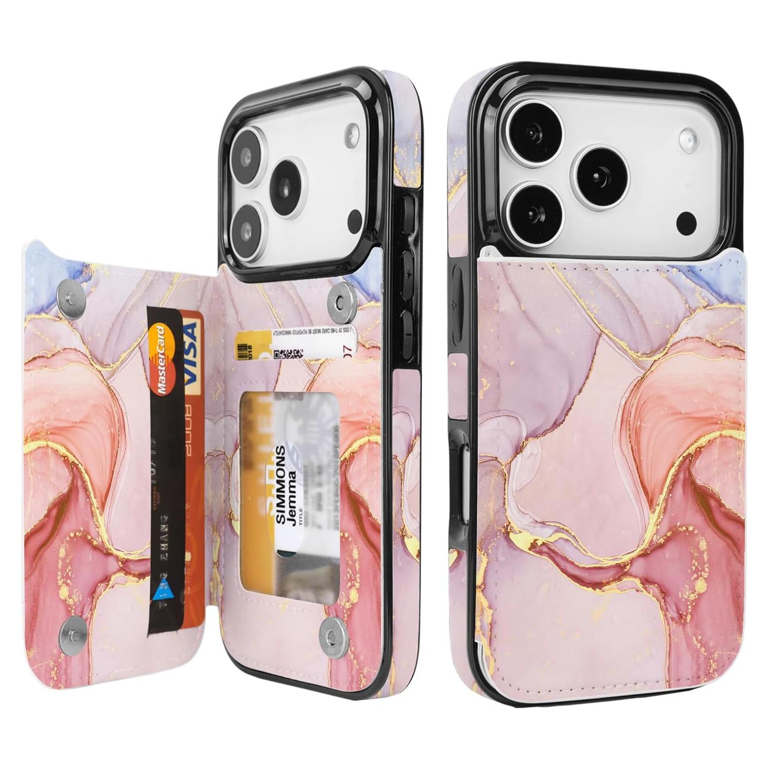 Funda de Cartera uCOLOR para iPhone 17 Pro 6.3" Rosa Mármol
