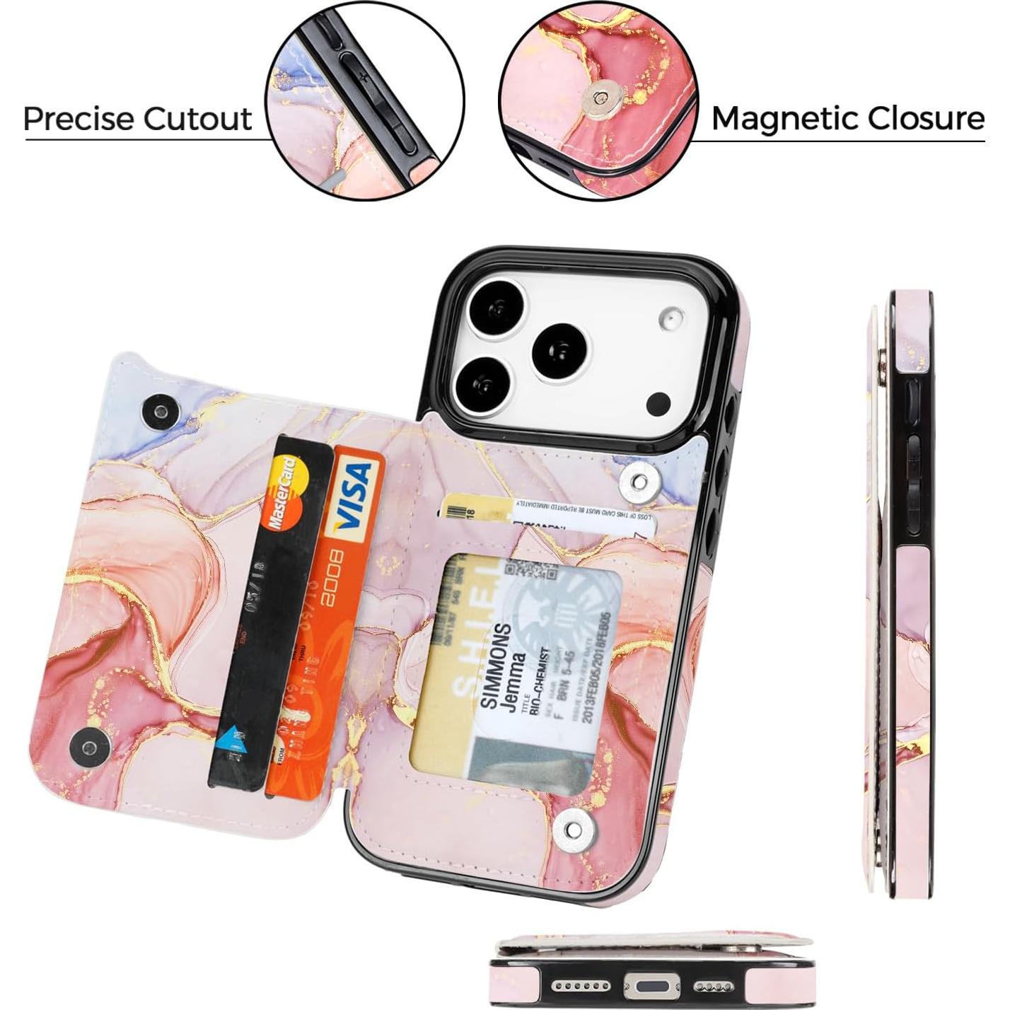 Funda de Cartera uCOLOR para iPhone 17 Pro 6.3" Rosa Mármol