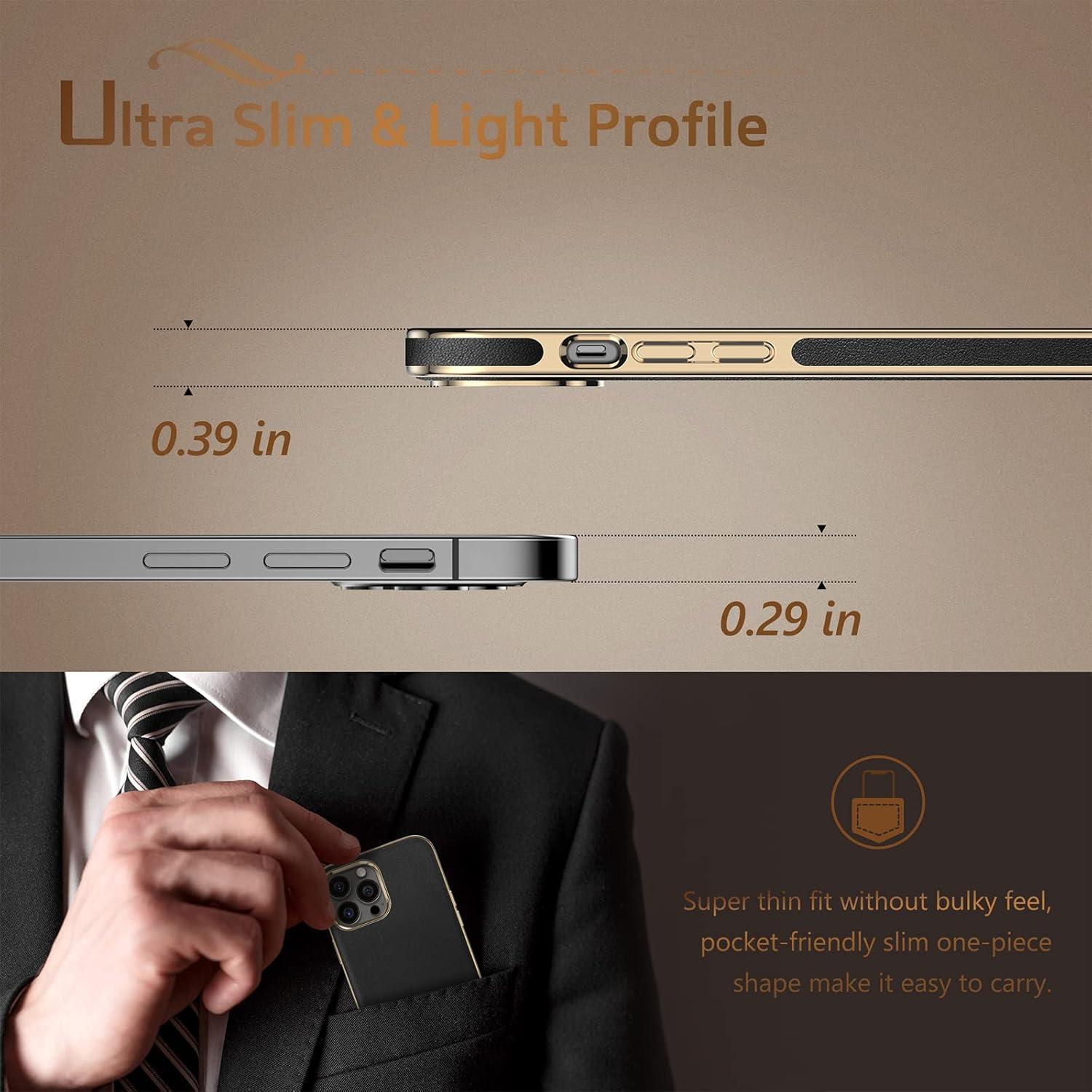 Funda de Cuero LOHASIC para iPhone 14 Pro - Negro Oro, Delgado y Elegante