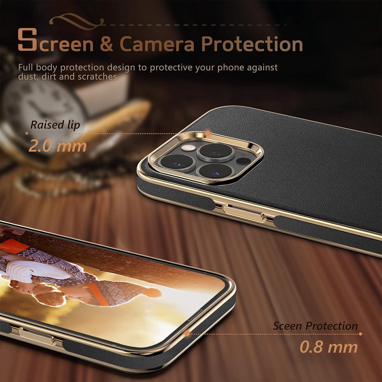 Funda de Cuero LOHASIC para iPhone 14 Pro - Negro Oro, Delgado y Elegante