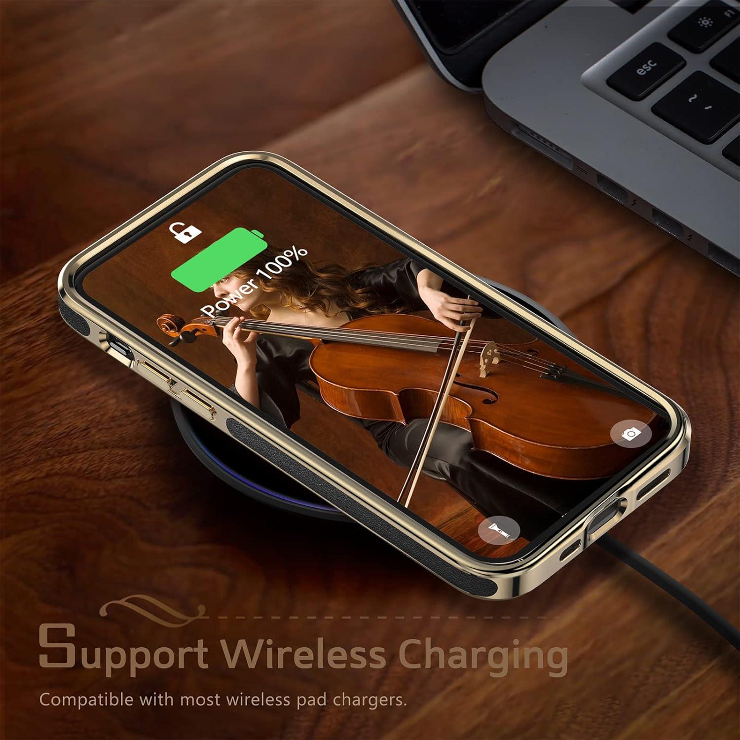 Funda de Cuero LOHASIC para iPhone 14 Pro - Negro Oro, Delgado y Elegante