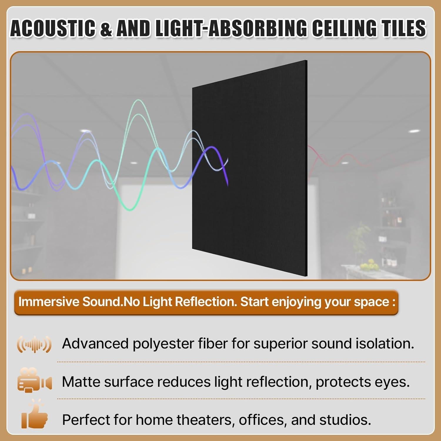 24 Paneles Acústicos LooYee de Fibra de Poliéster Negra 0.61m