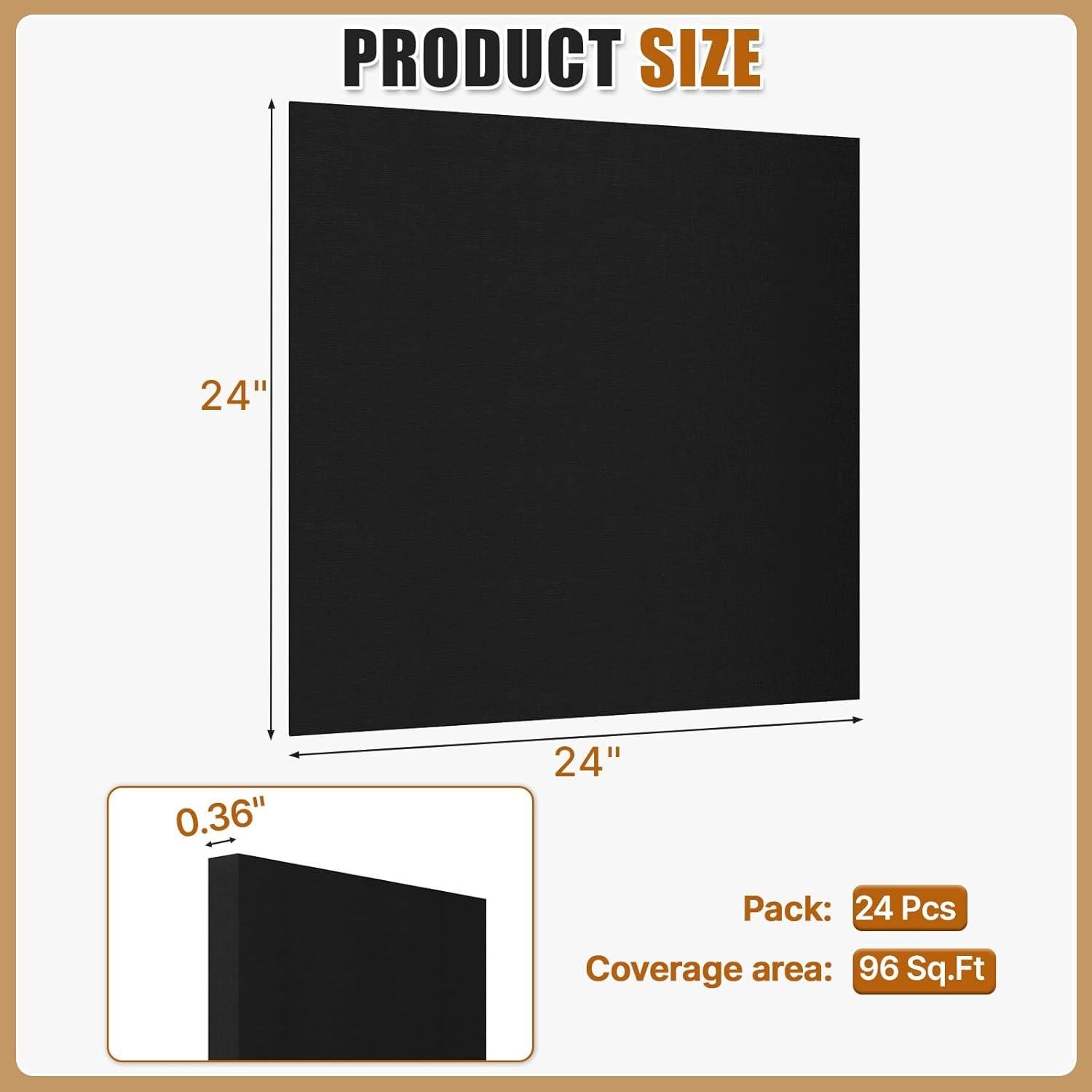 24 Paneles Acústicos LooYee de Fibra de Poliéster Negra 0.61m