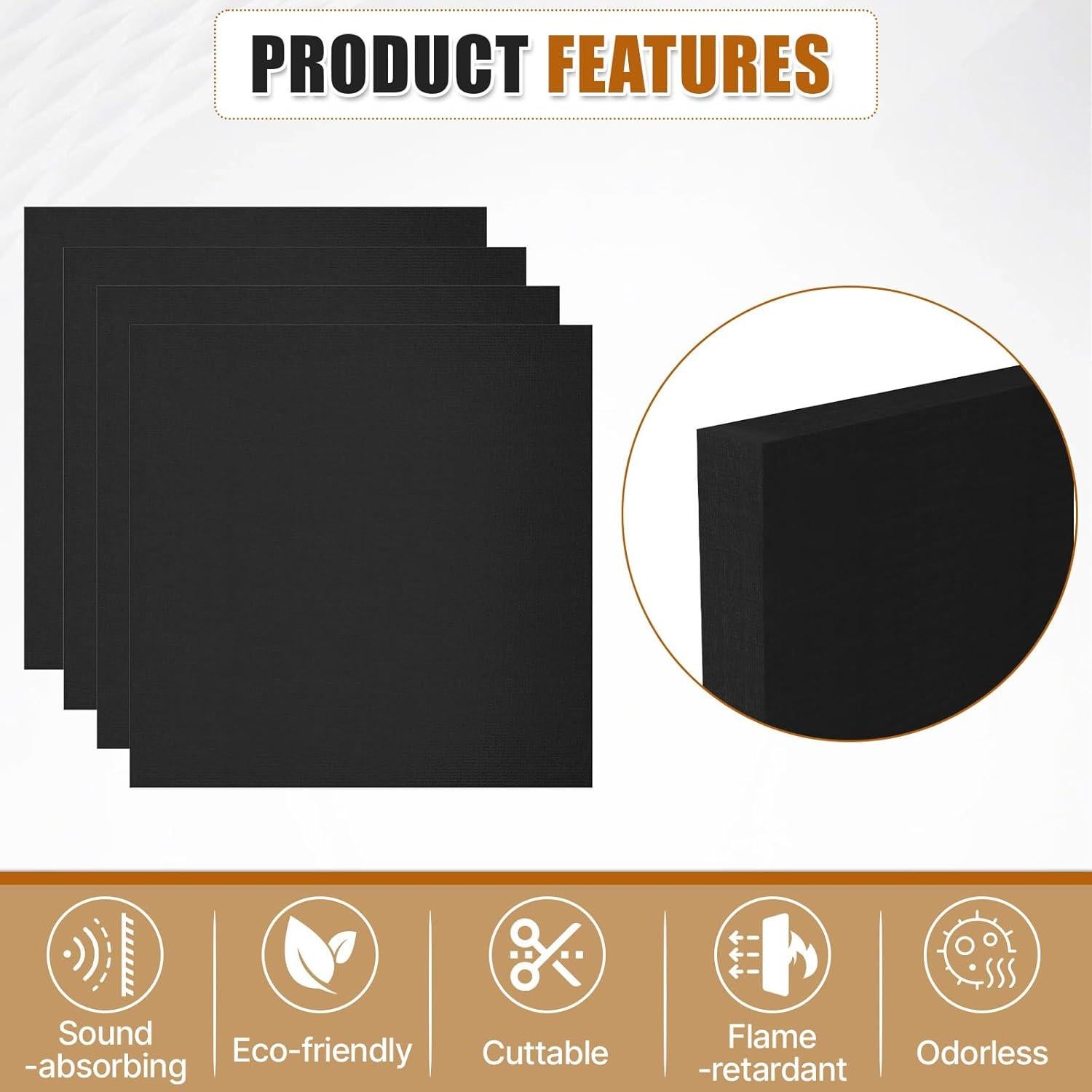 24 Paneles Acústicos LooYee de Fibra de Poliéster Negra 0.61m