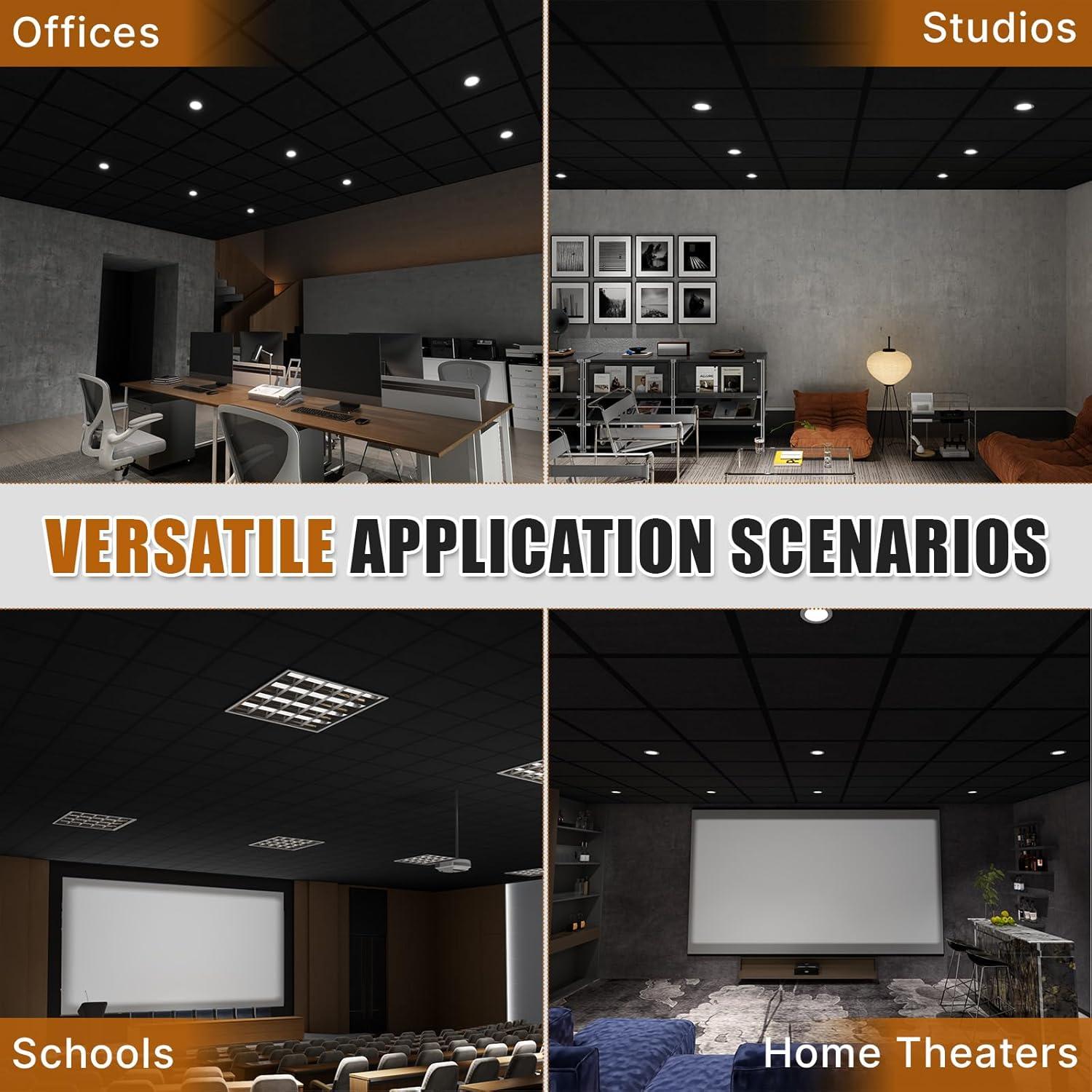 24 Paneles Acústicos LooYee de Fibra de Poliéster Negra 0.61m