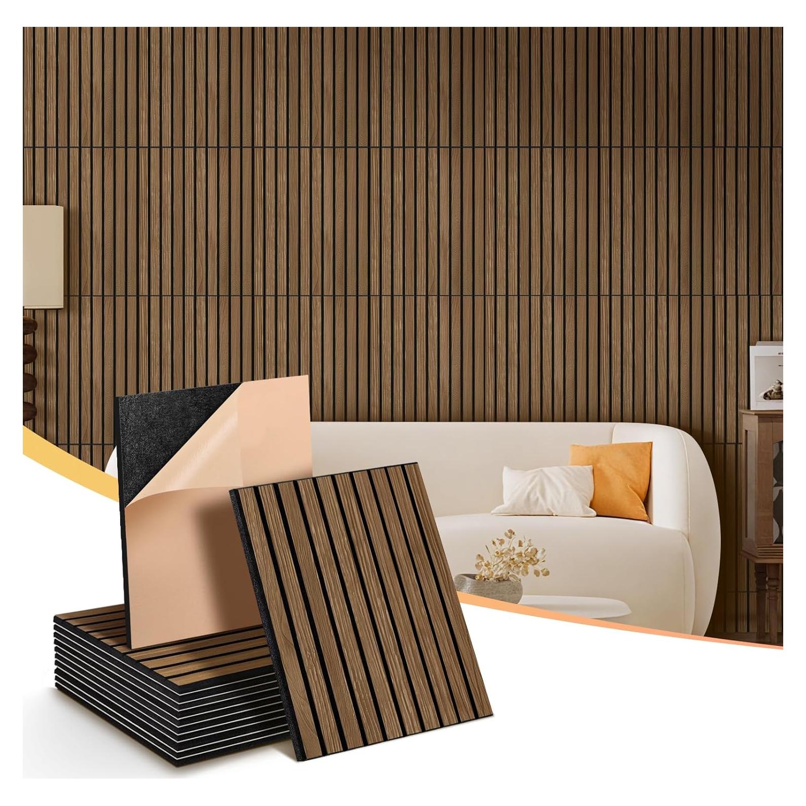 Paquete de 12 Paneles Acústicos Autoadhesivos Nogal 40x30 cm