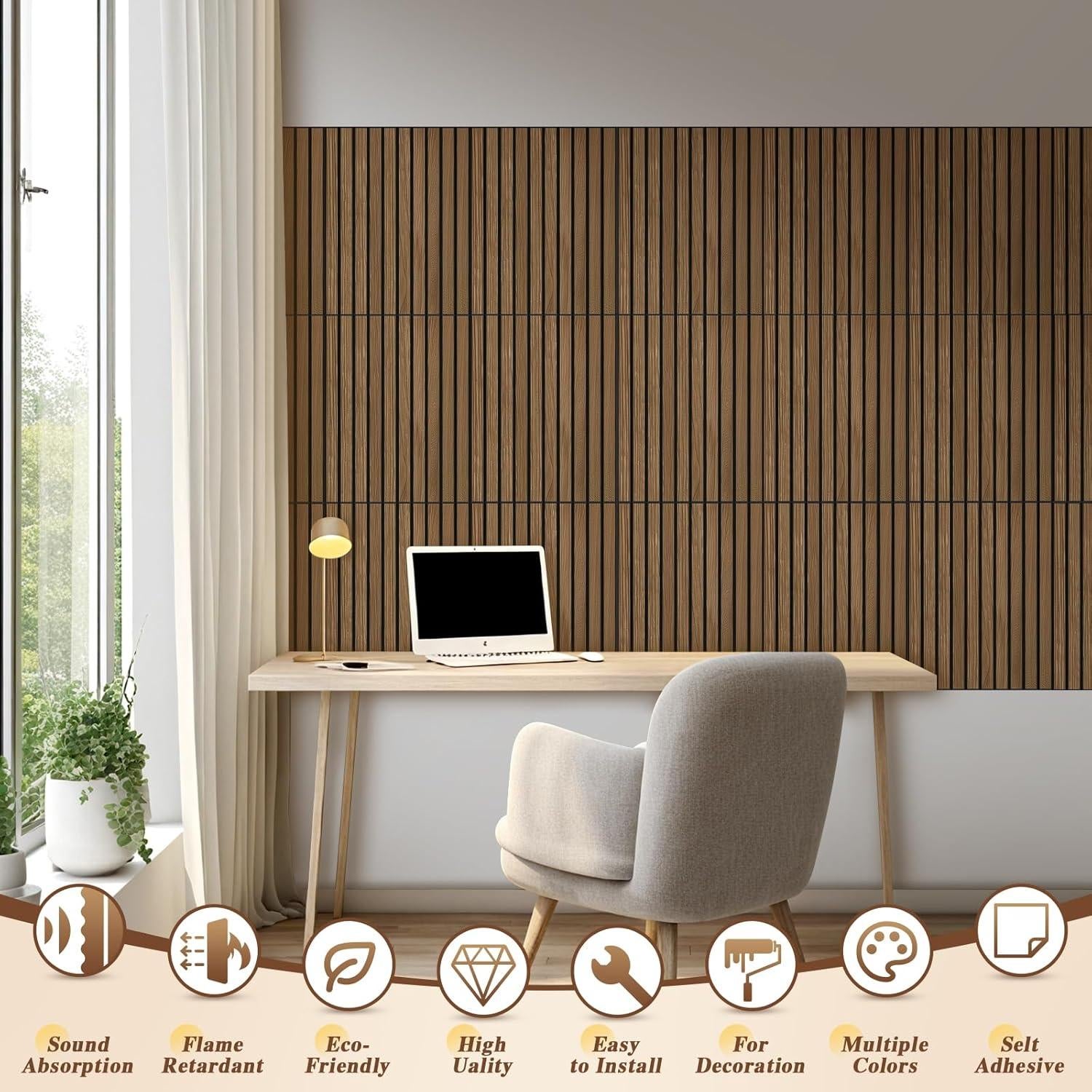 Paquete de 12 Paneles Acústicos Autoadhesivos Nogal 40x30 cm