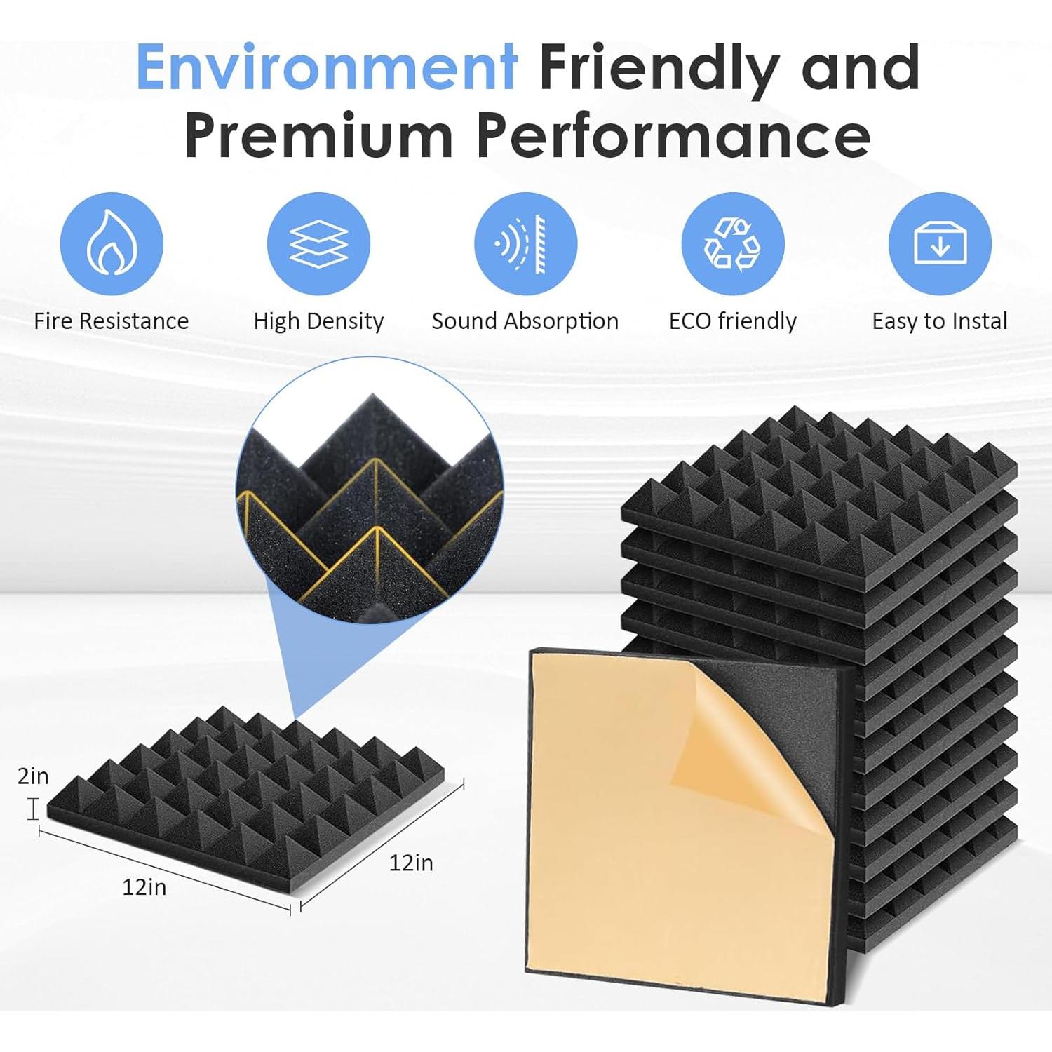 Paneles Acústicos de Espuma 12 Pack 30x30 cm Alta Densidad