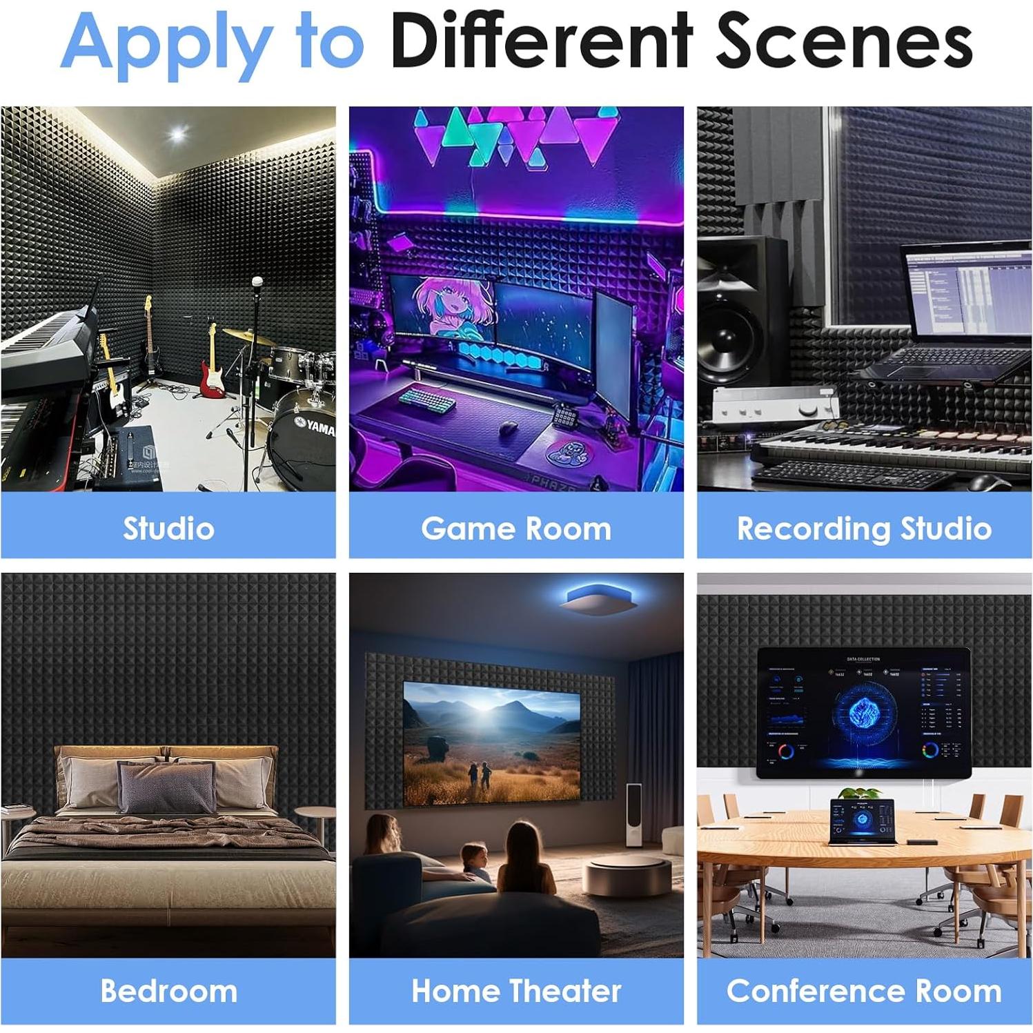 Paneles Acústicos de Espuma 12 Pack 30x30 cm Alta Densidad