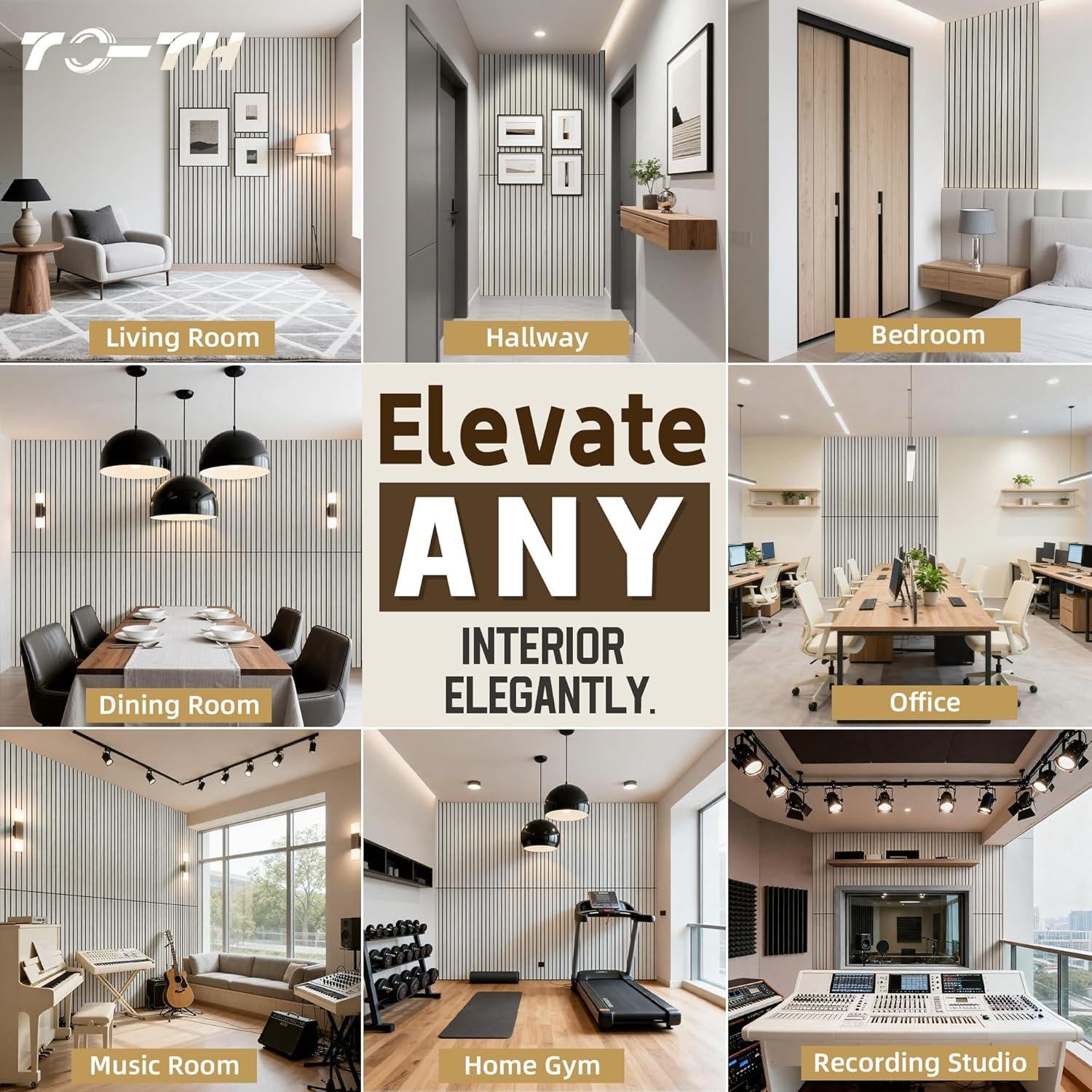 Panel Acústico de Madera TO-TH, 4 Piezas 120x60 cm Aislantes