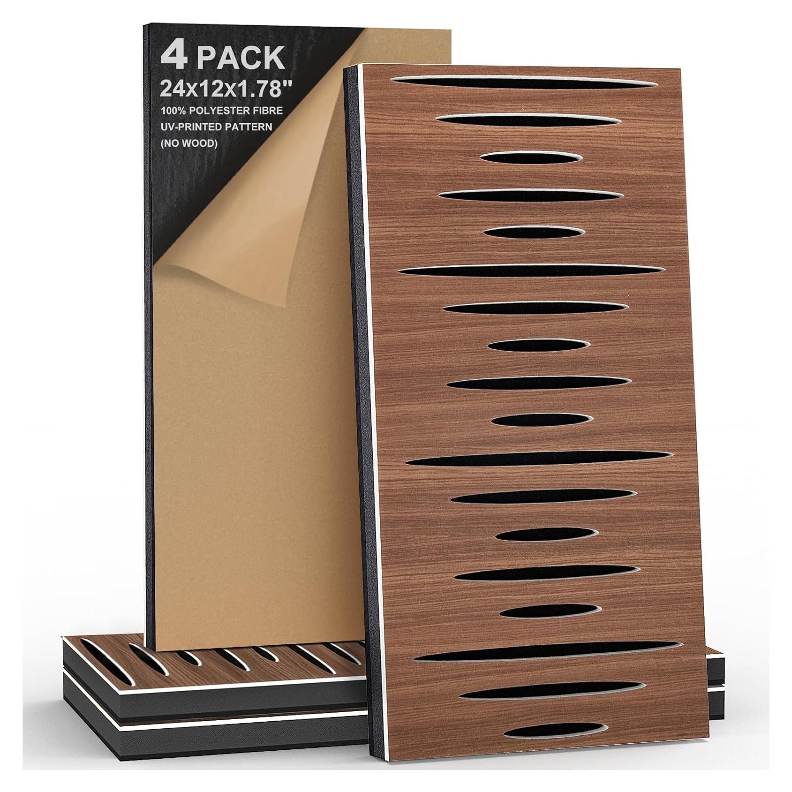 Paquete de 4 Paneles Acústicos Autoadhesivos 24x12 cm - Grano Nogal