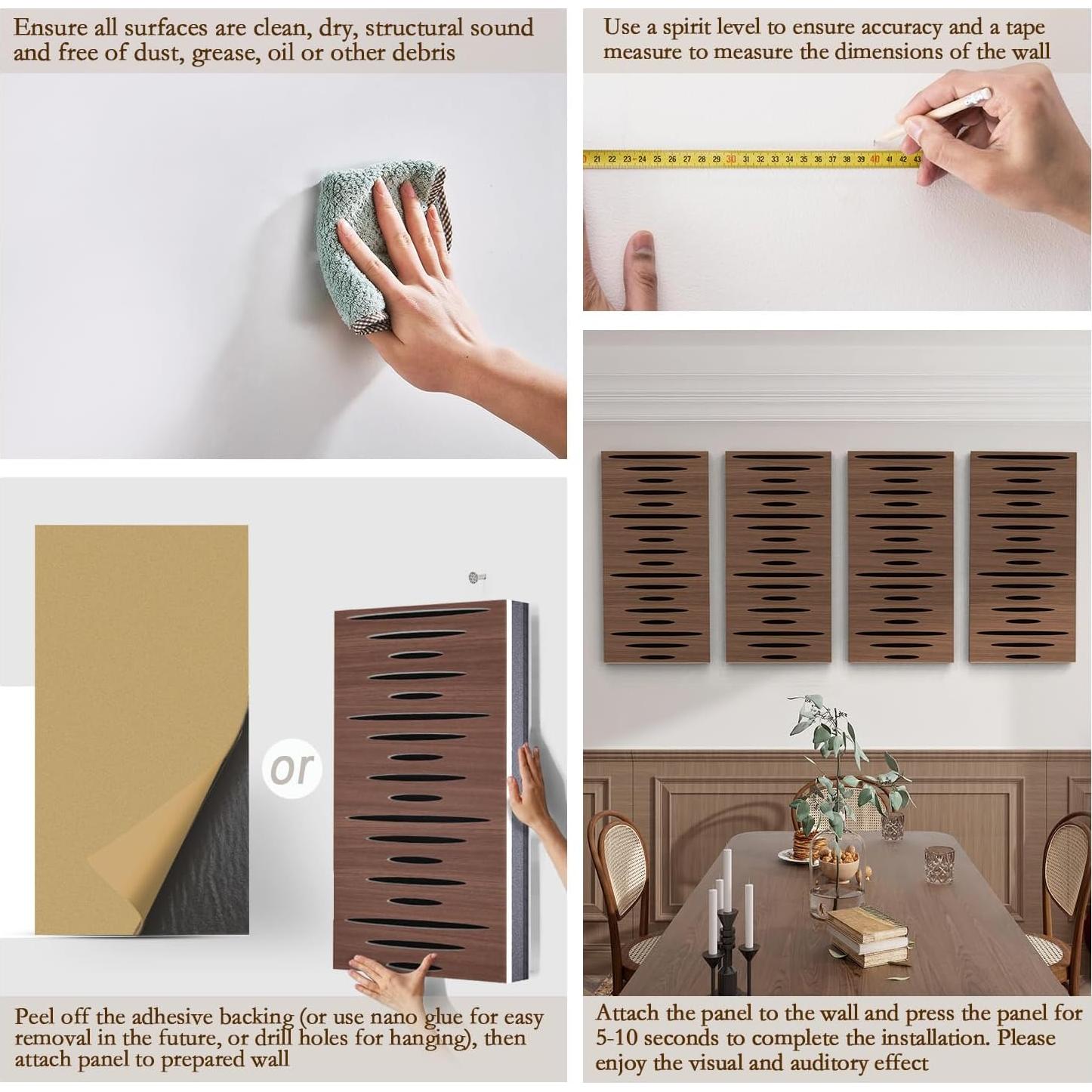 Paquete de 4 Paneles Acústicos Autoadhesivos 24x12 cm - Grano Nogal