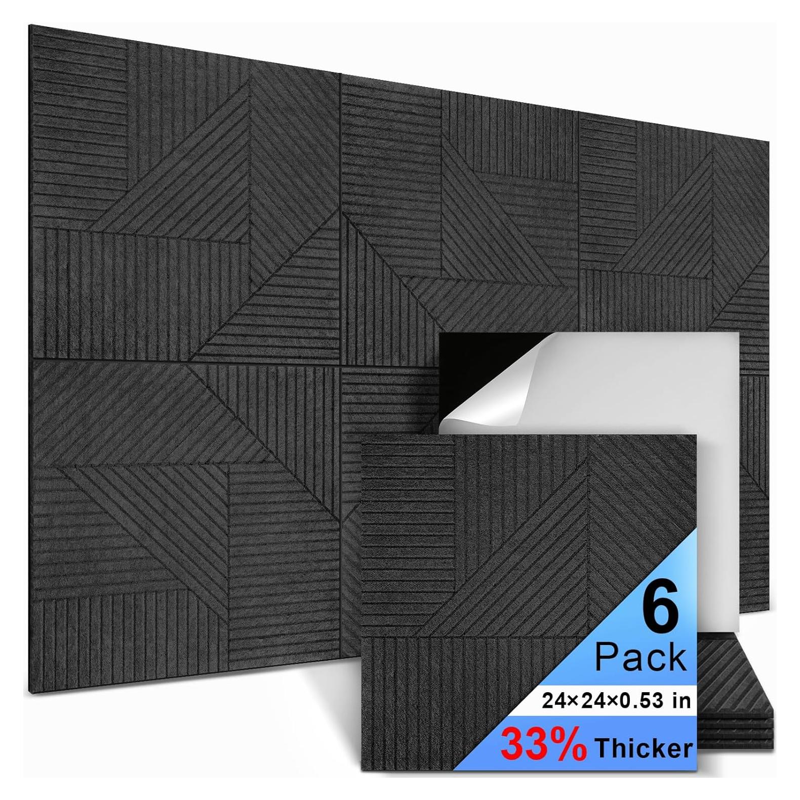 Paquete de 6 Paneles Acústicos Autoadhesivos 60x60 cm Negro
