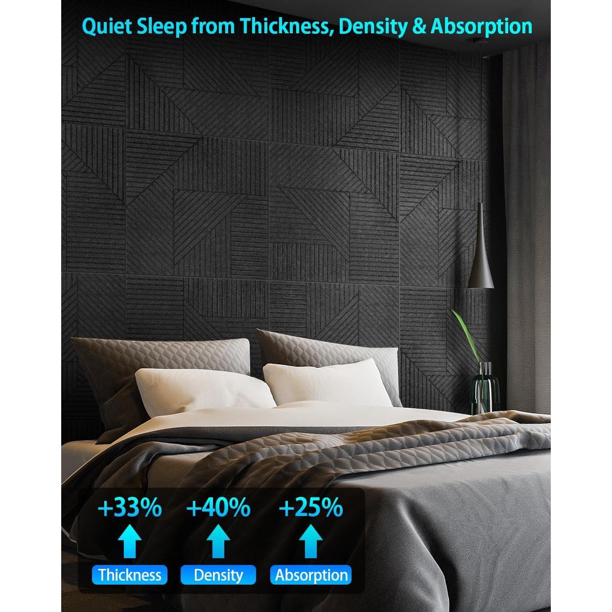 Paquete de 6 Paneles Acústicos Autoadhesivos 60x60 cm Negro